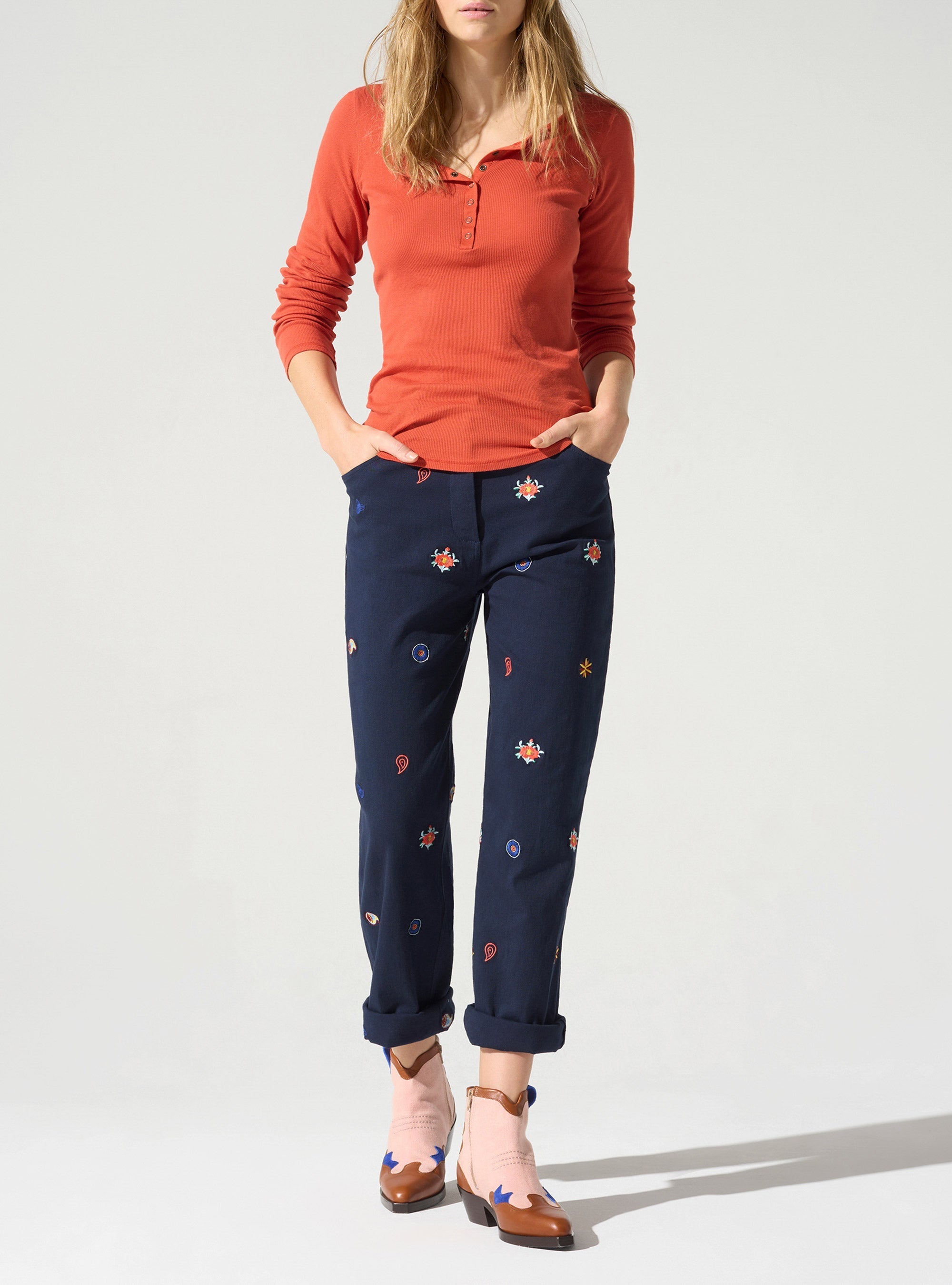 Pantalon esprit jean acoté