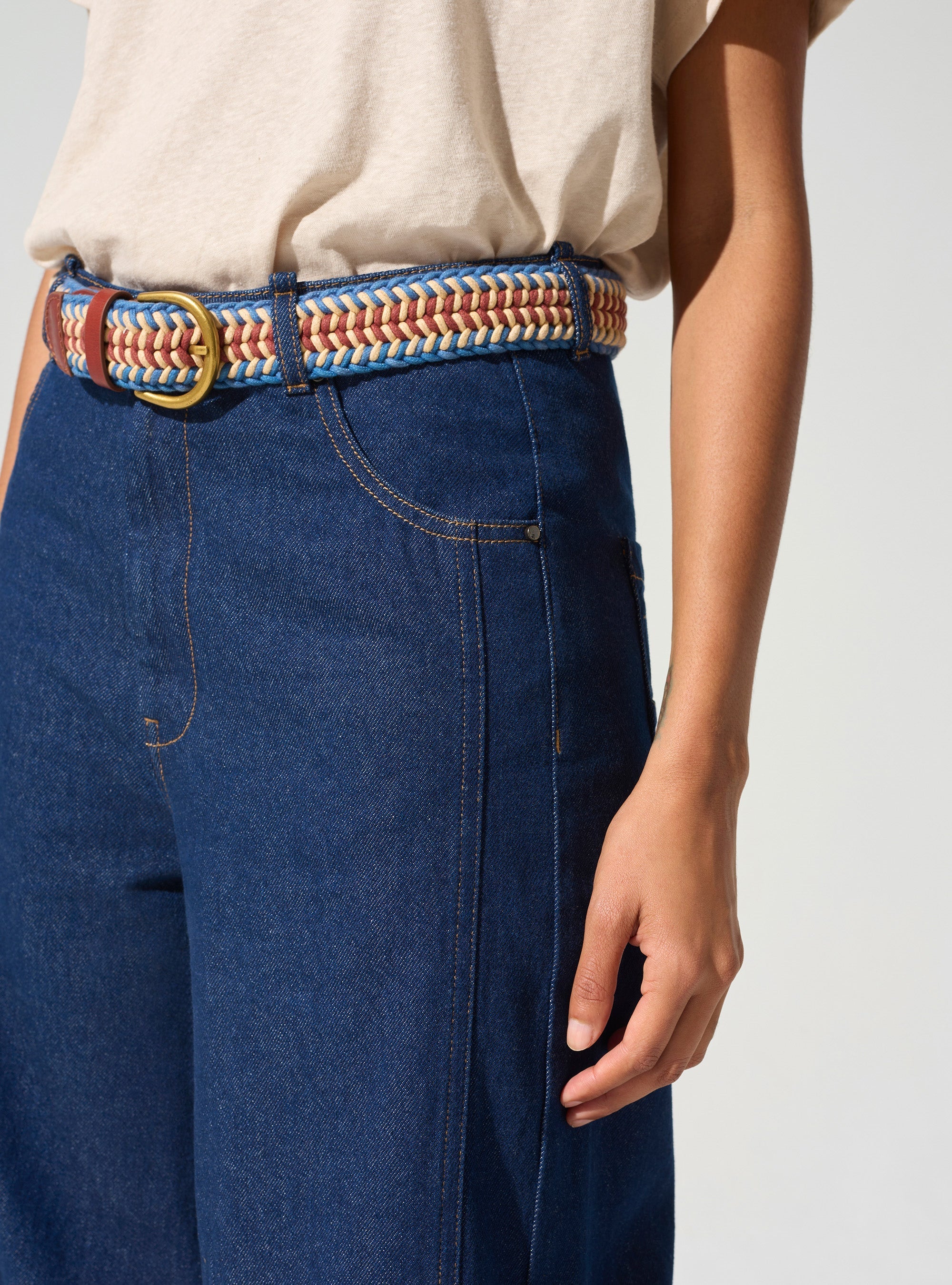 Jean large taille haute acoté