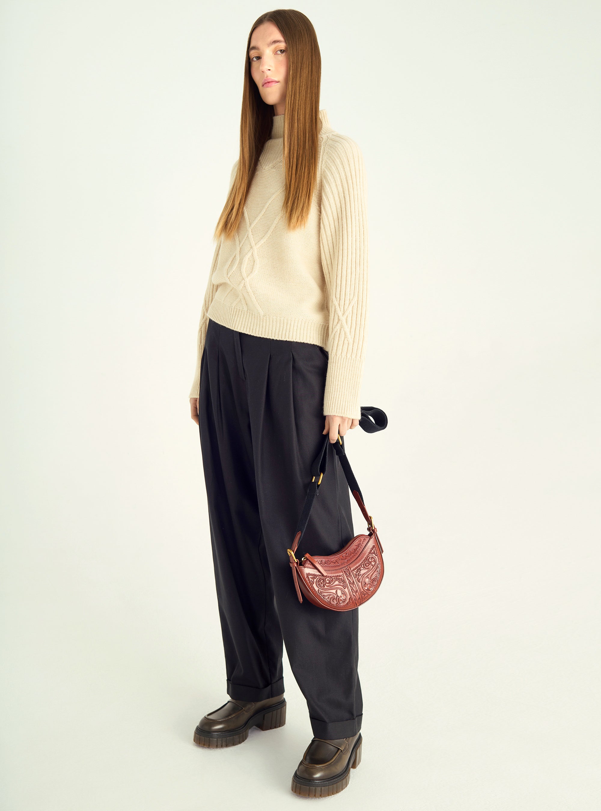 Pantalon large chevronné