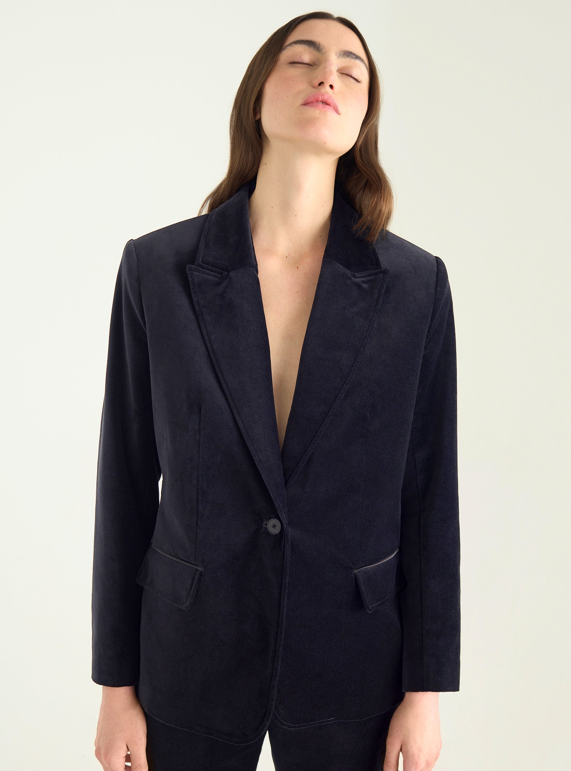 Blazer droit en velours ras