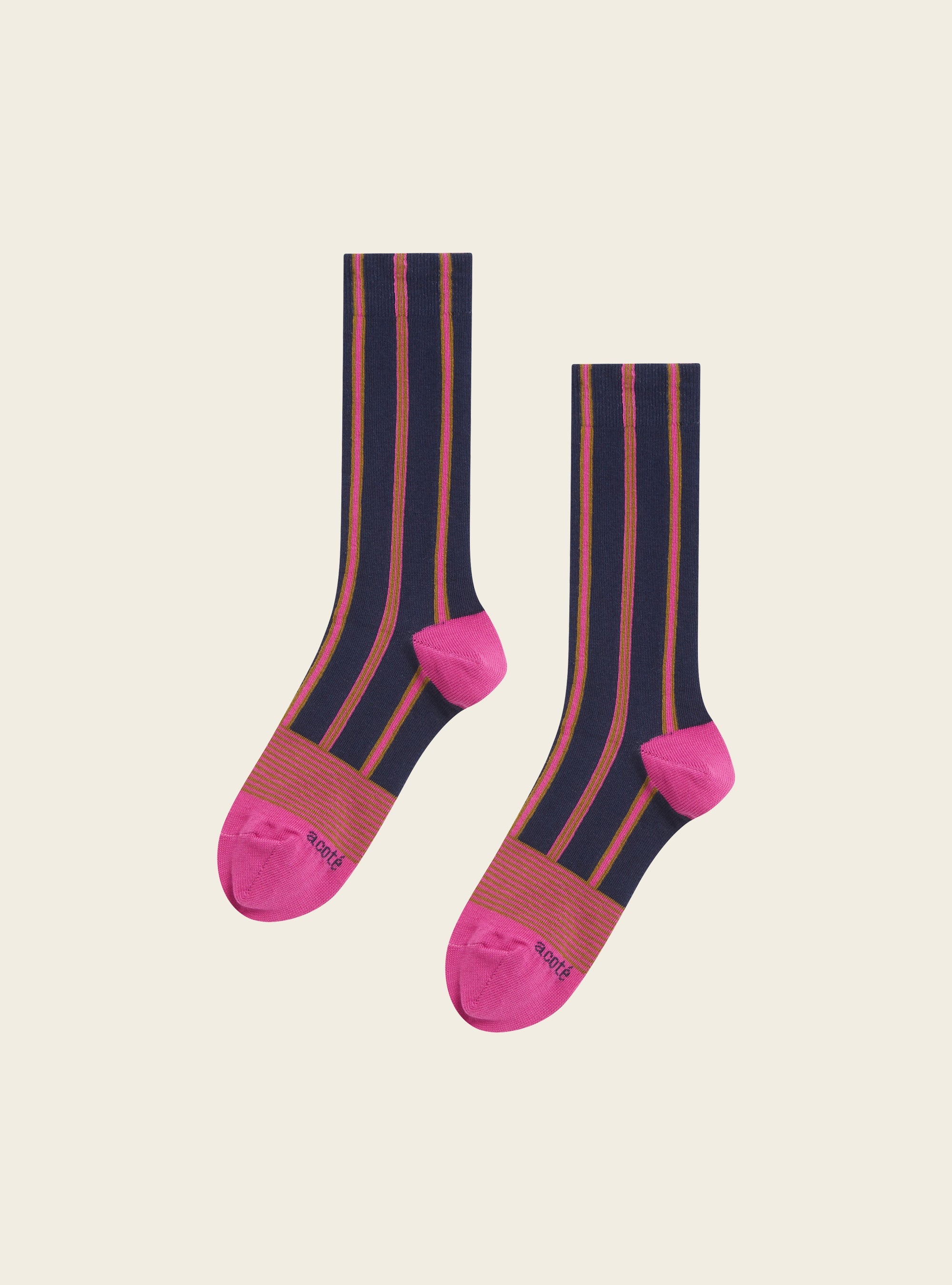 Socquettes hautes à rayures multicolores acoté