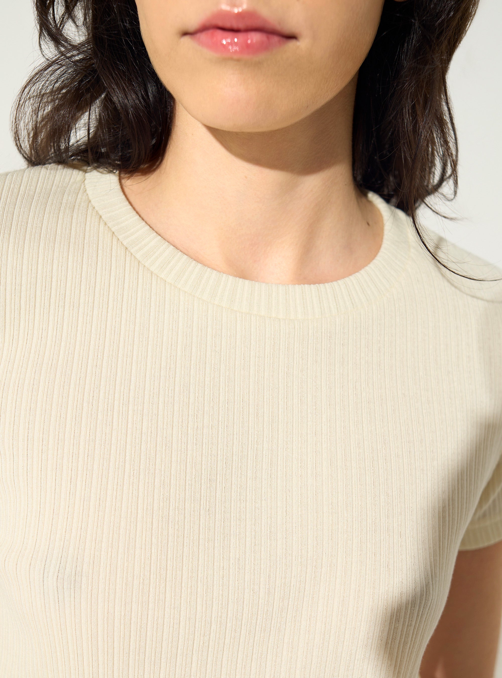 Fitted pleated white cotton T-shirt