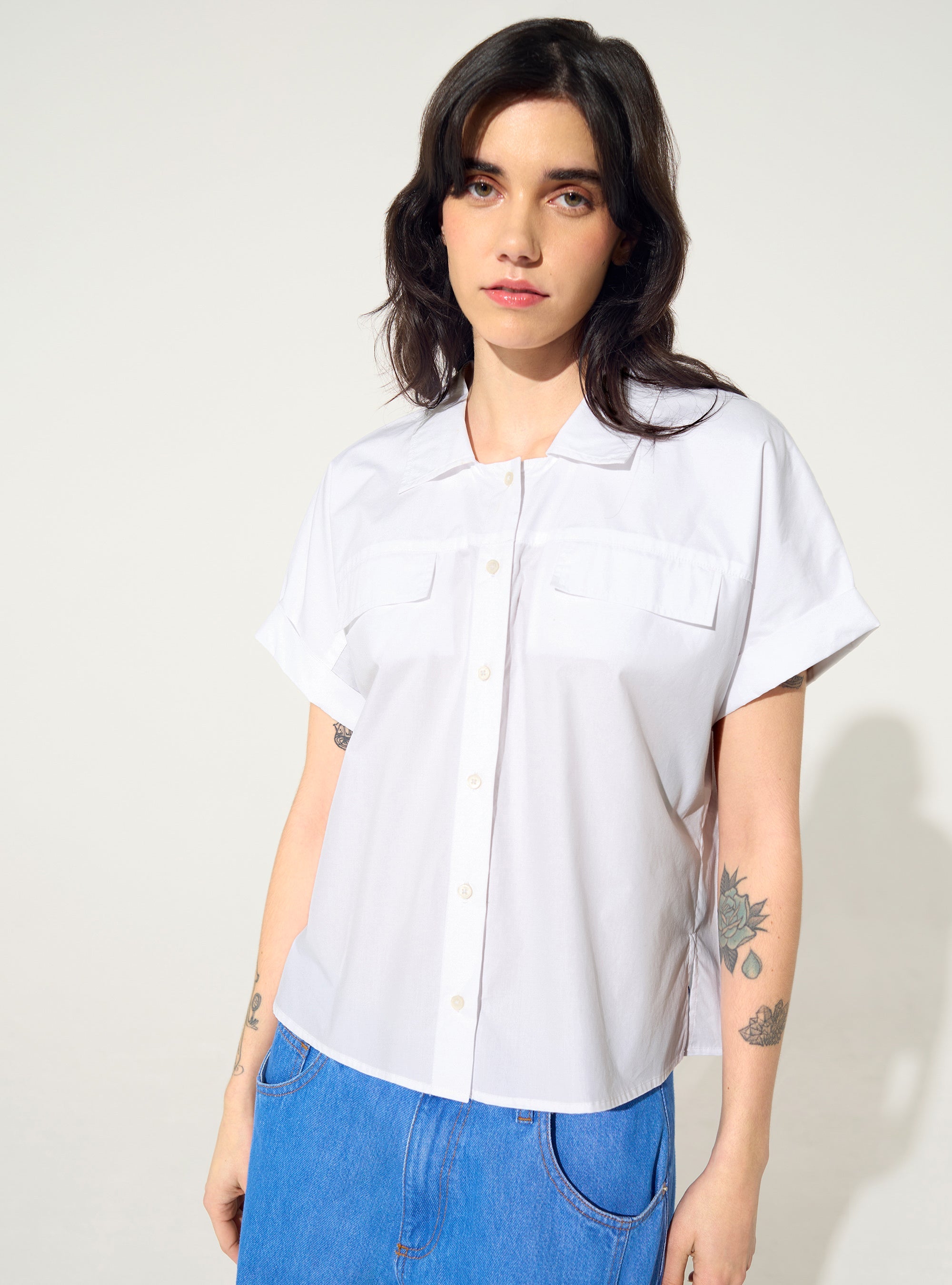 Chemise oversized en coton bio blanche acoté