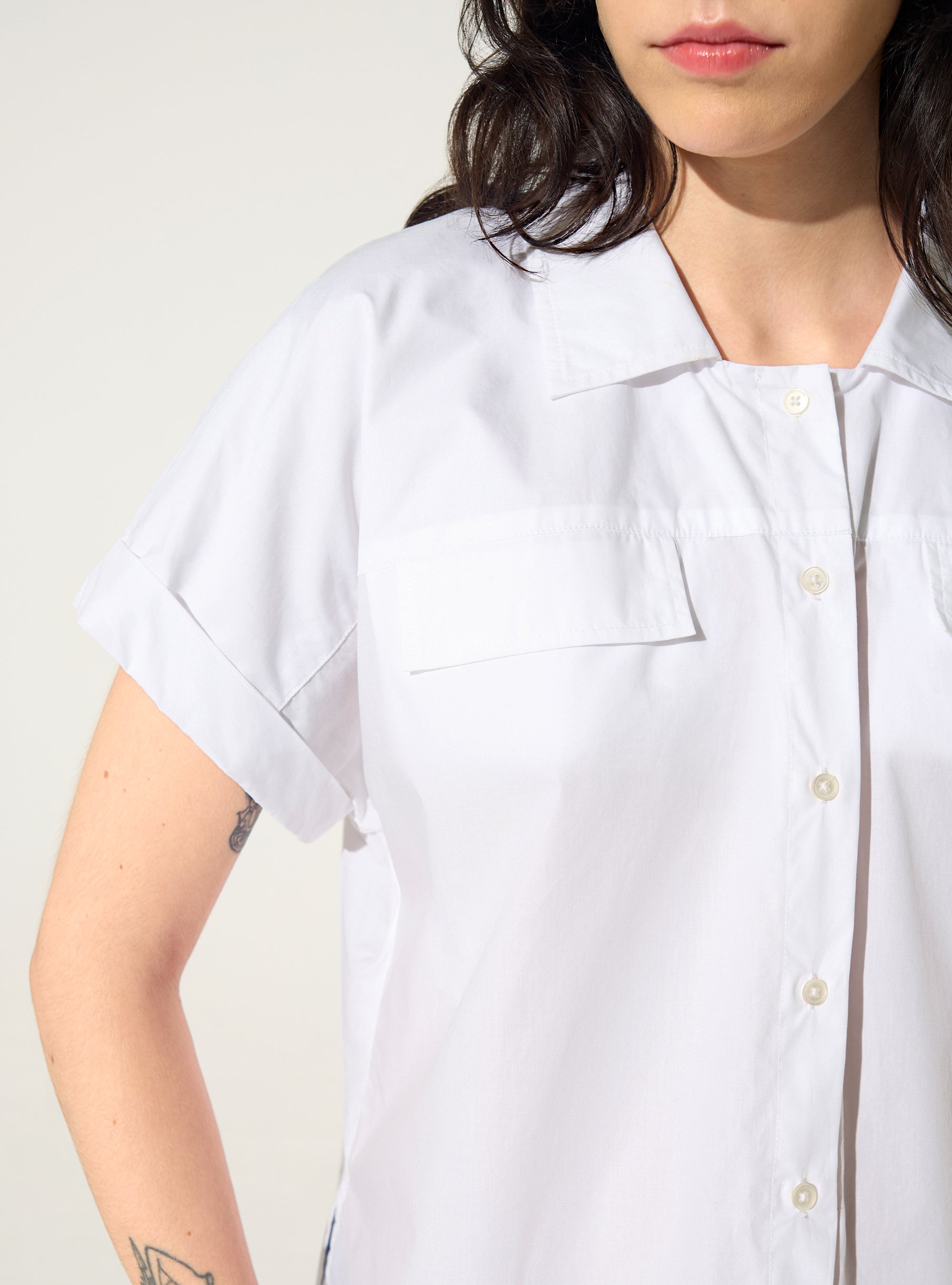 Chemise oversized en coton bio blanche acoté