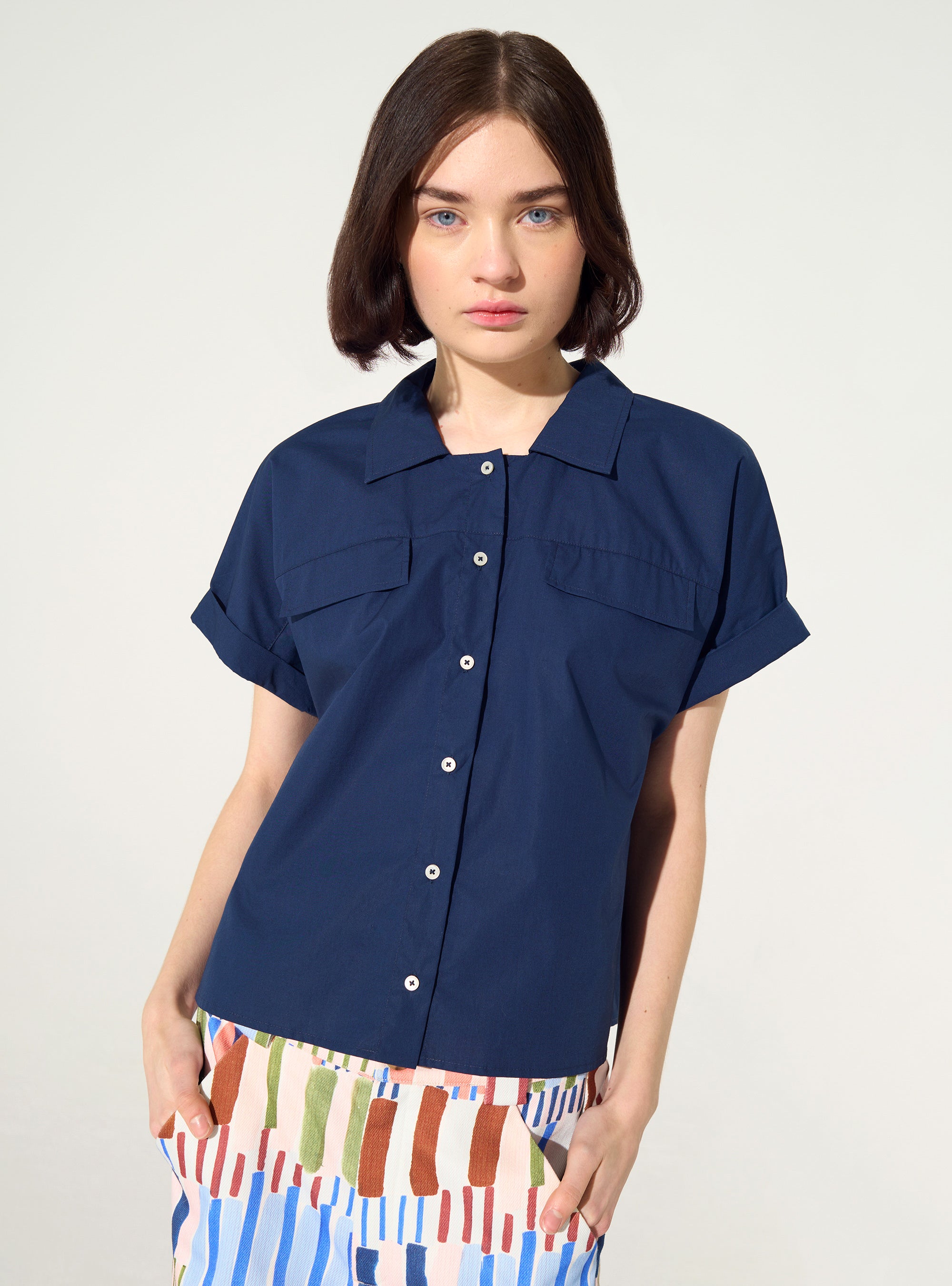 Chemise oversize en coton biologique bleu