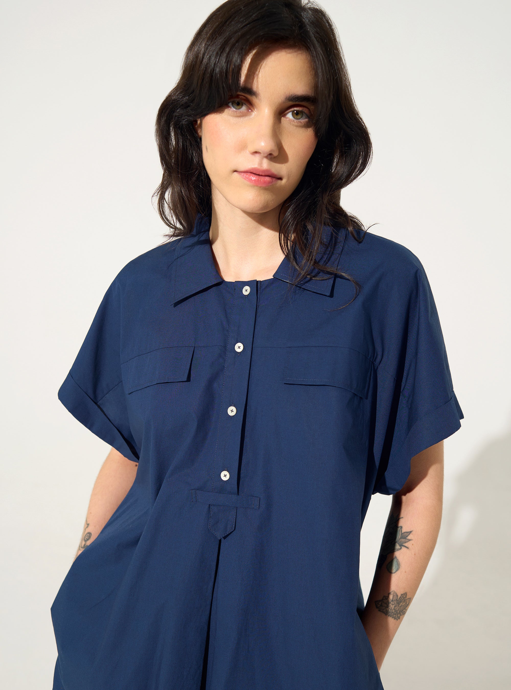 Blaues Oversize-Kleid aus Bio-Baumwolle