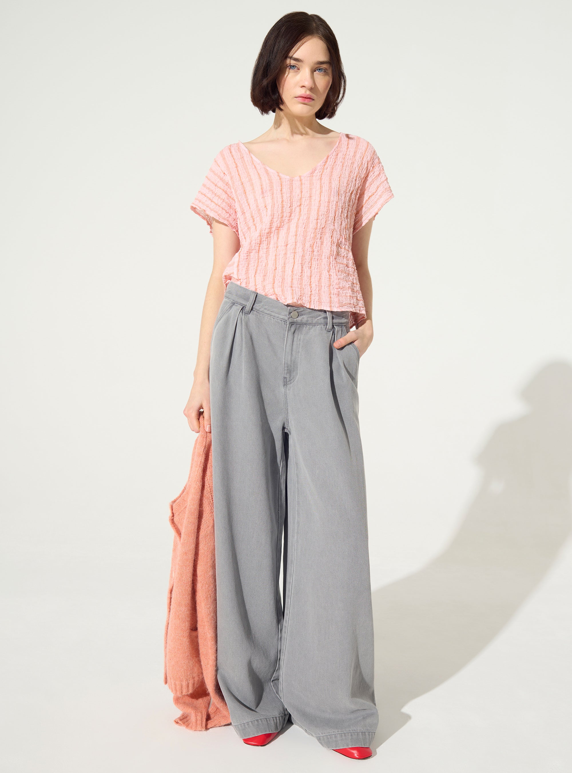 Blouse ajustée en coton rose