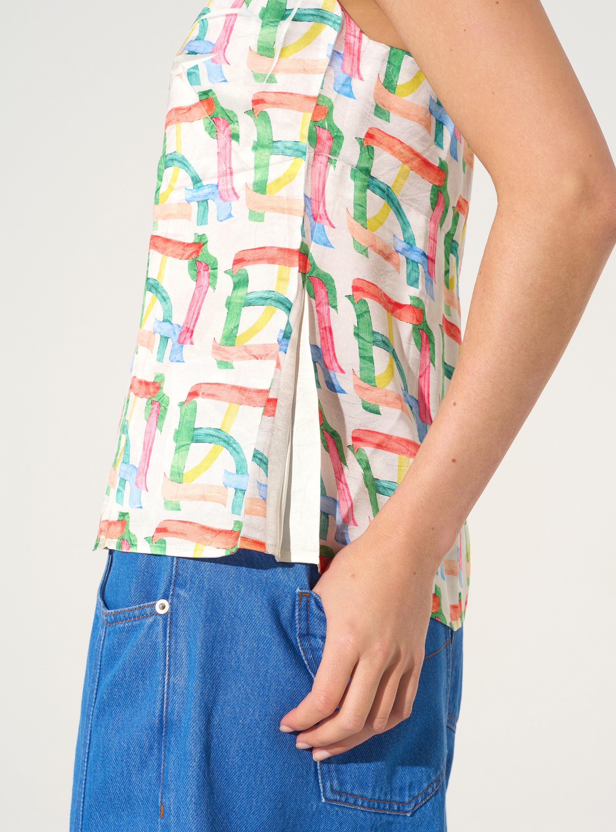 Débardeur ajusté plissé imprimé blanc