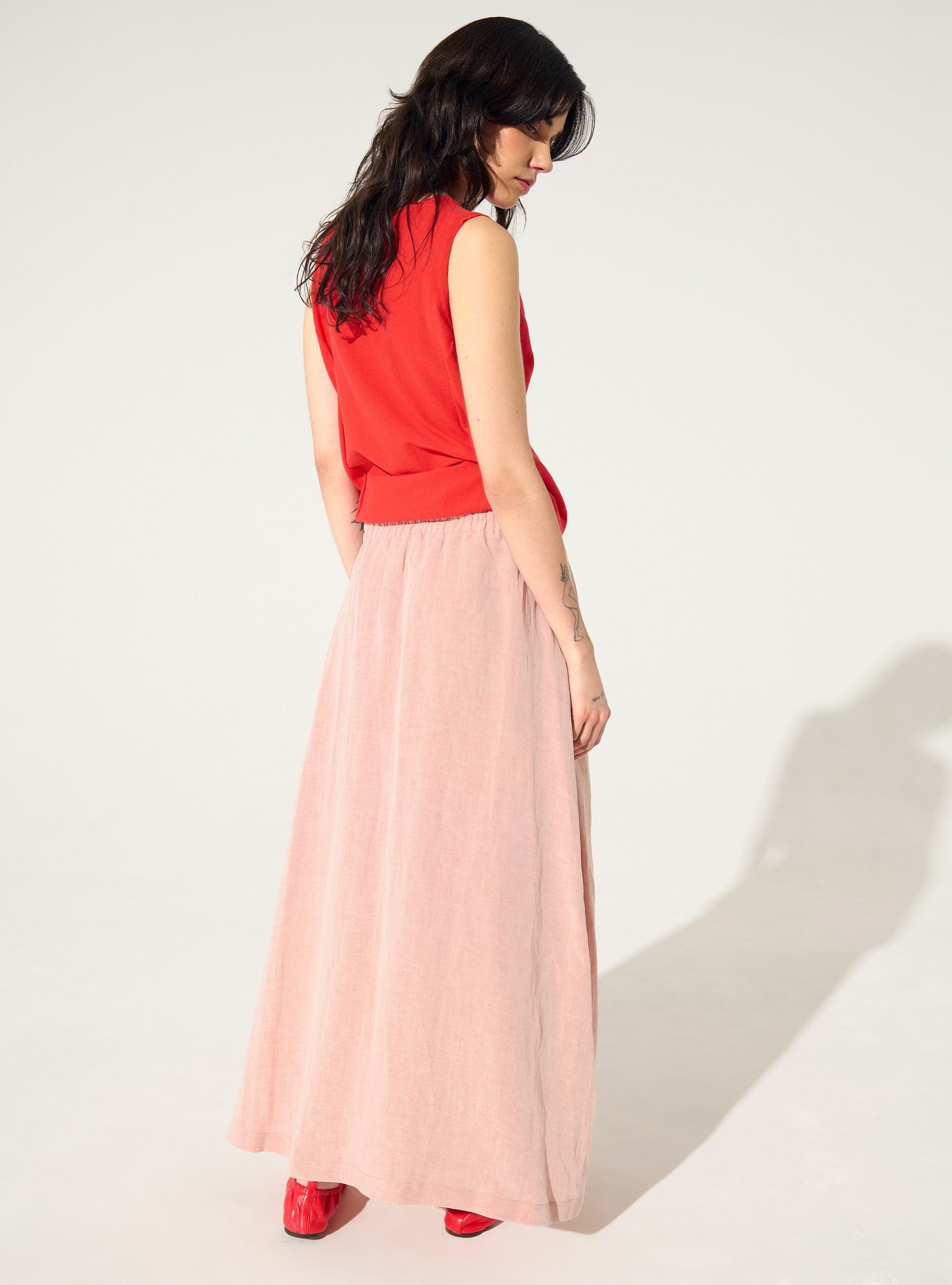 Rock aus rosa Leinen und Lyocell