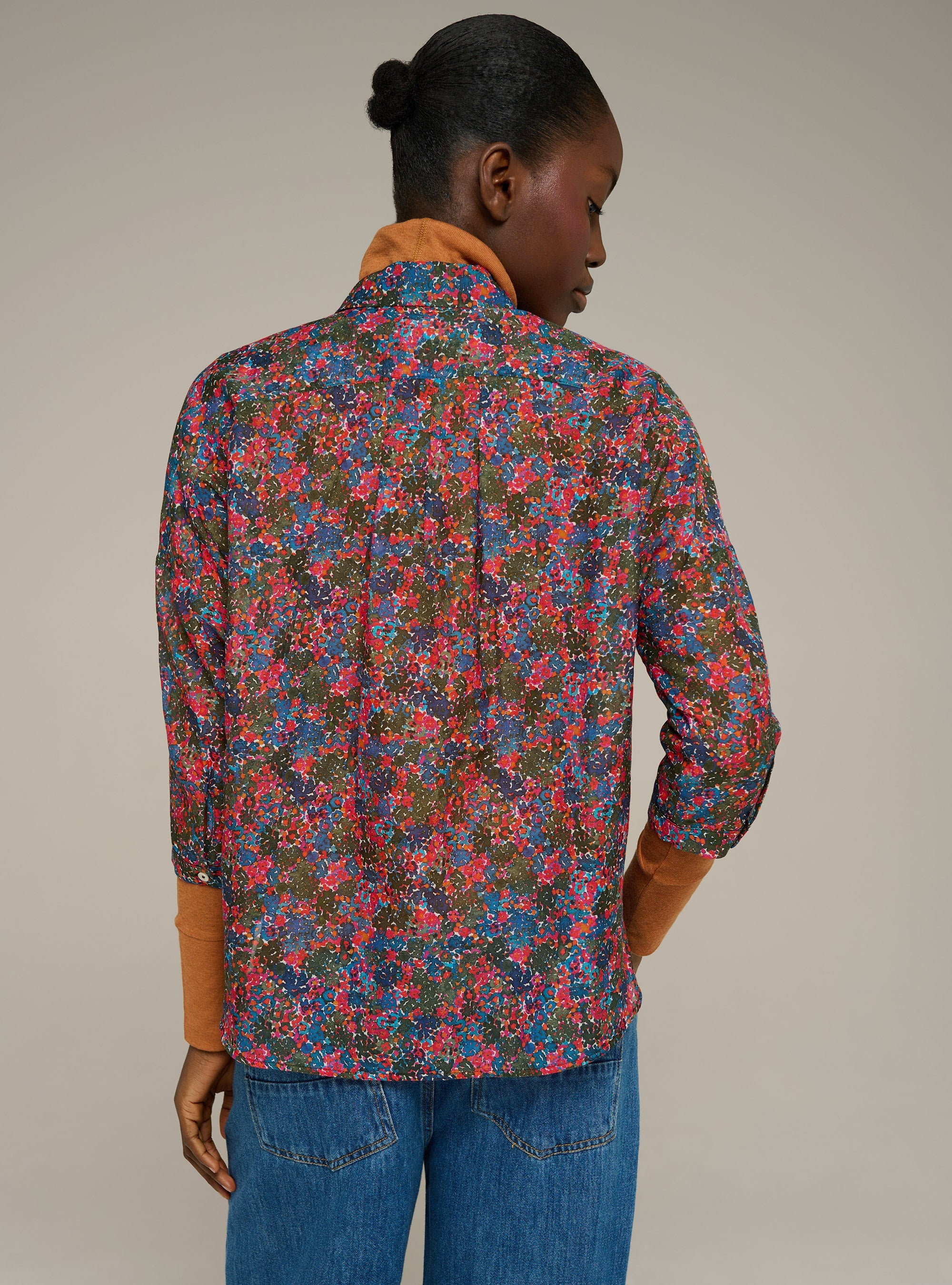 Cotélac acoté chemise manches longues imprimée en voile de coton et soie