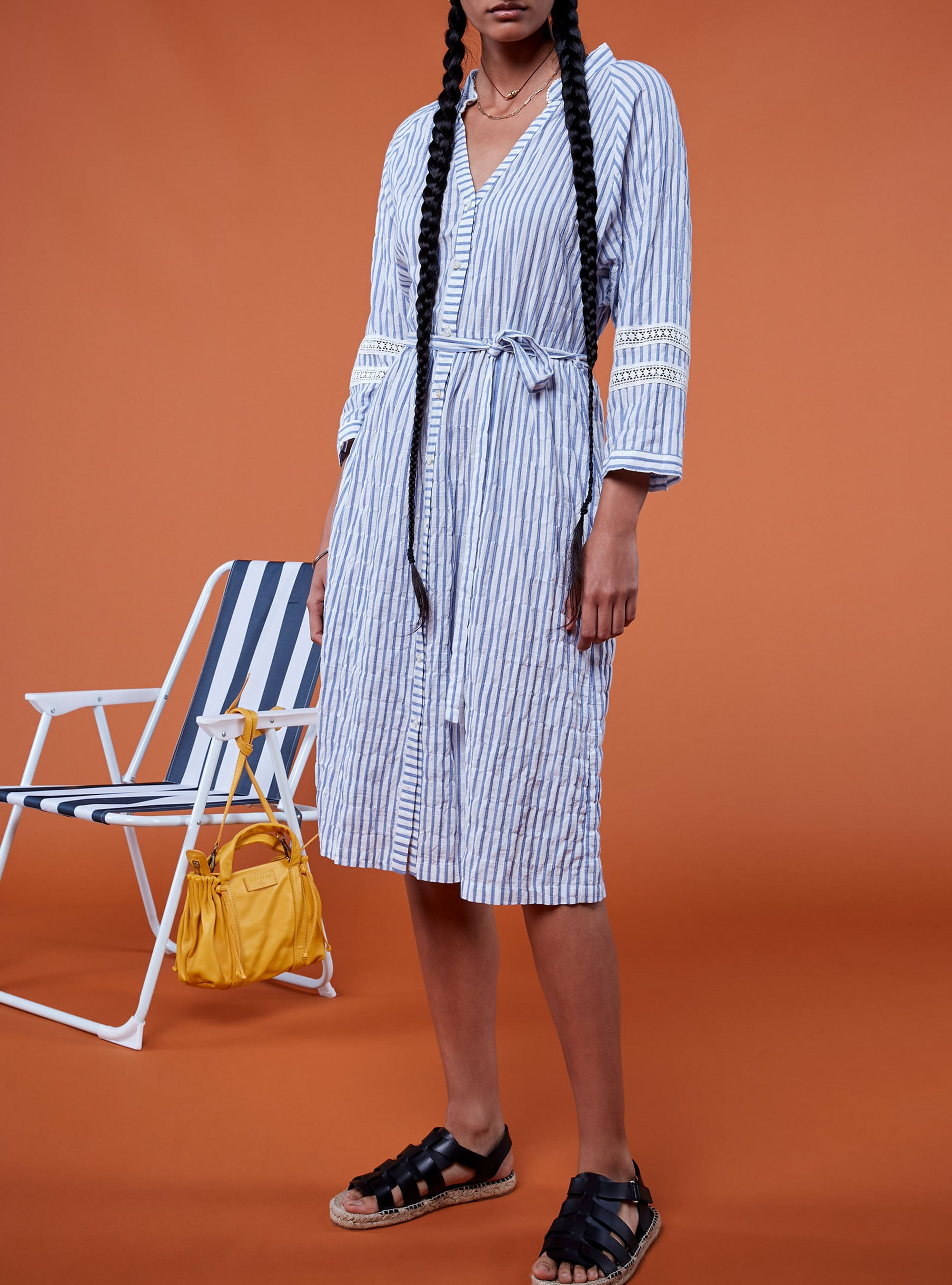 Seersucker Striped Short Sleeve Dress