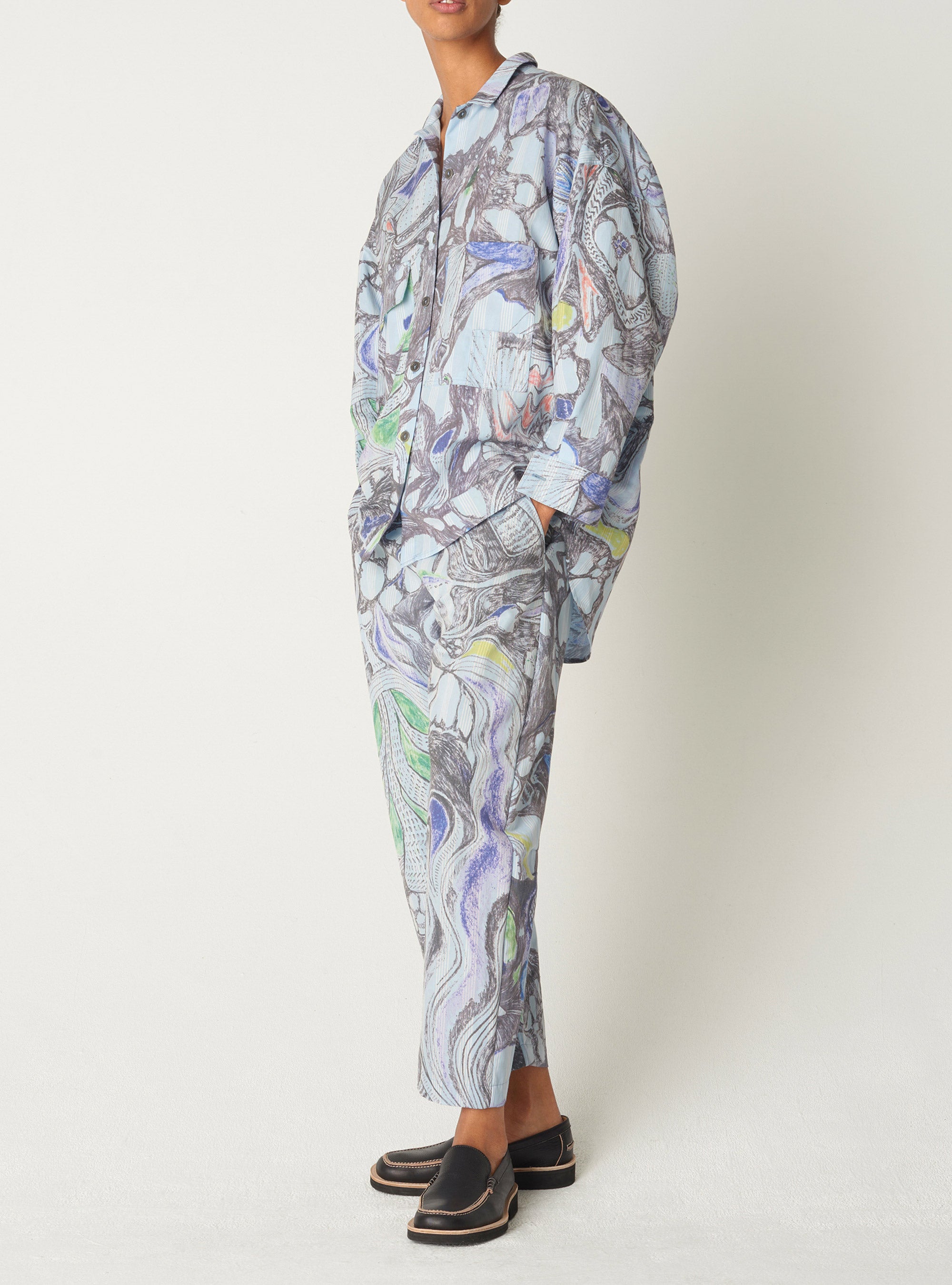 Chemise oversize imprimée à manches longues