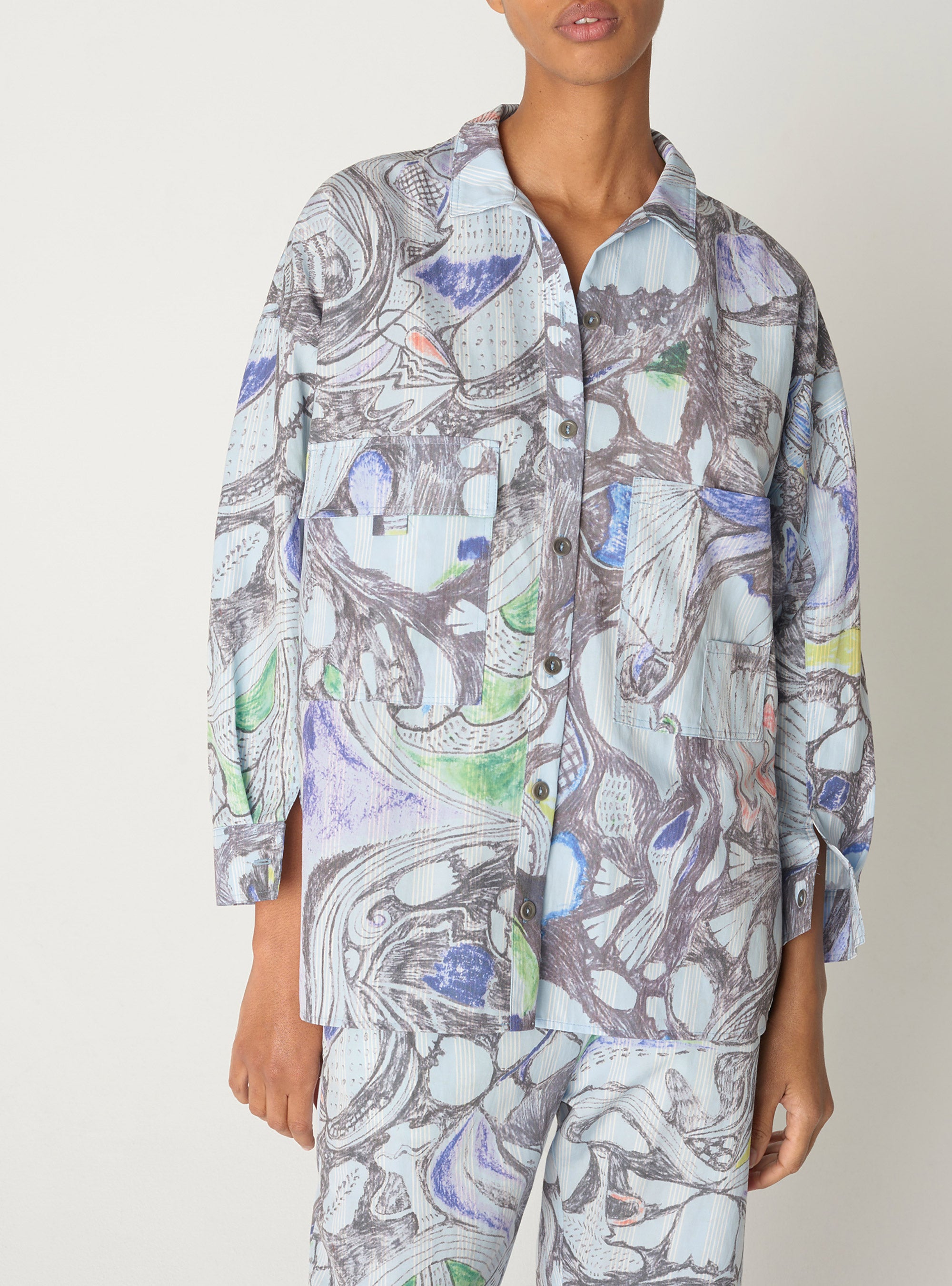 Chemise oversize imprimée à manches longues