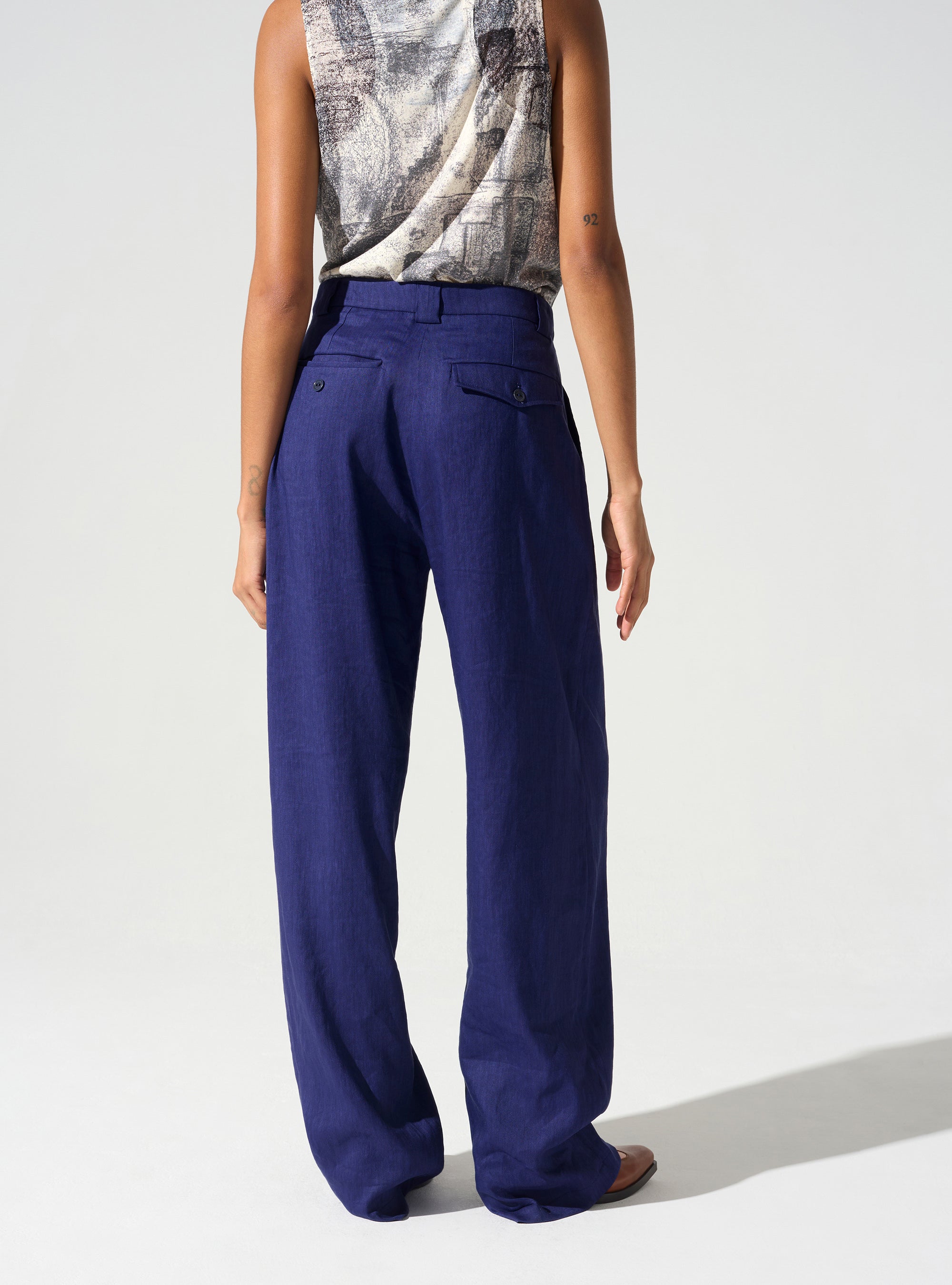 Wide-leg pants with English waistband