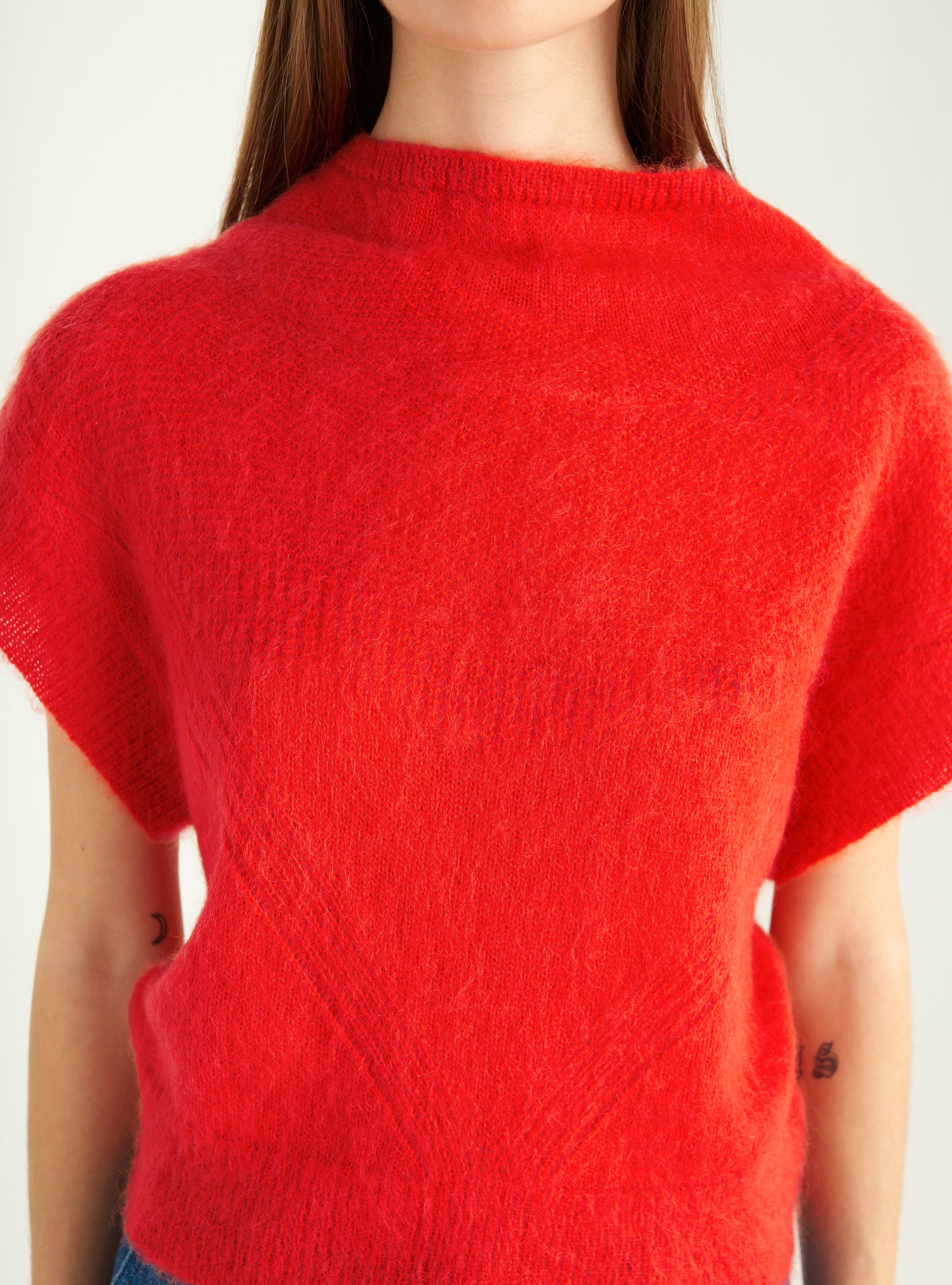 Pull manches courtes en mohair brossé