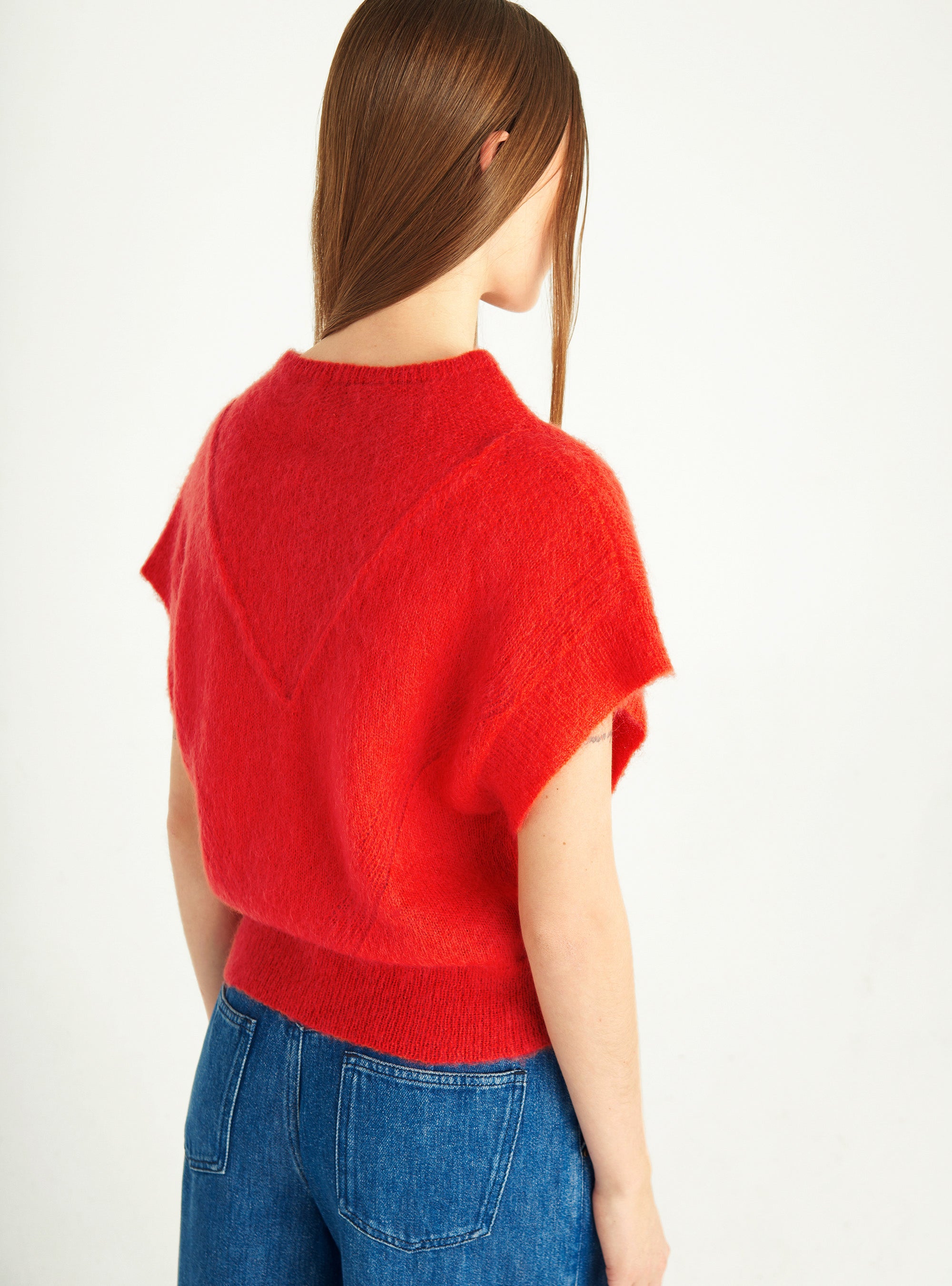 Pull manches courtes en mohair brossé