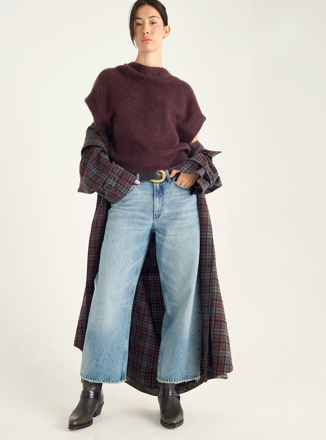 Pull manches courtes en mohair brossé