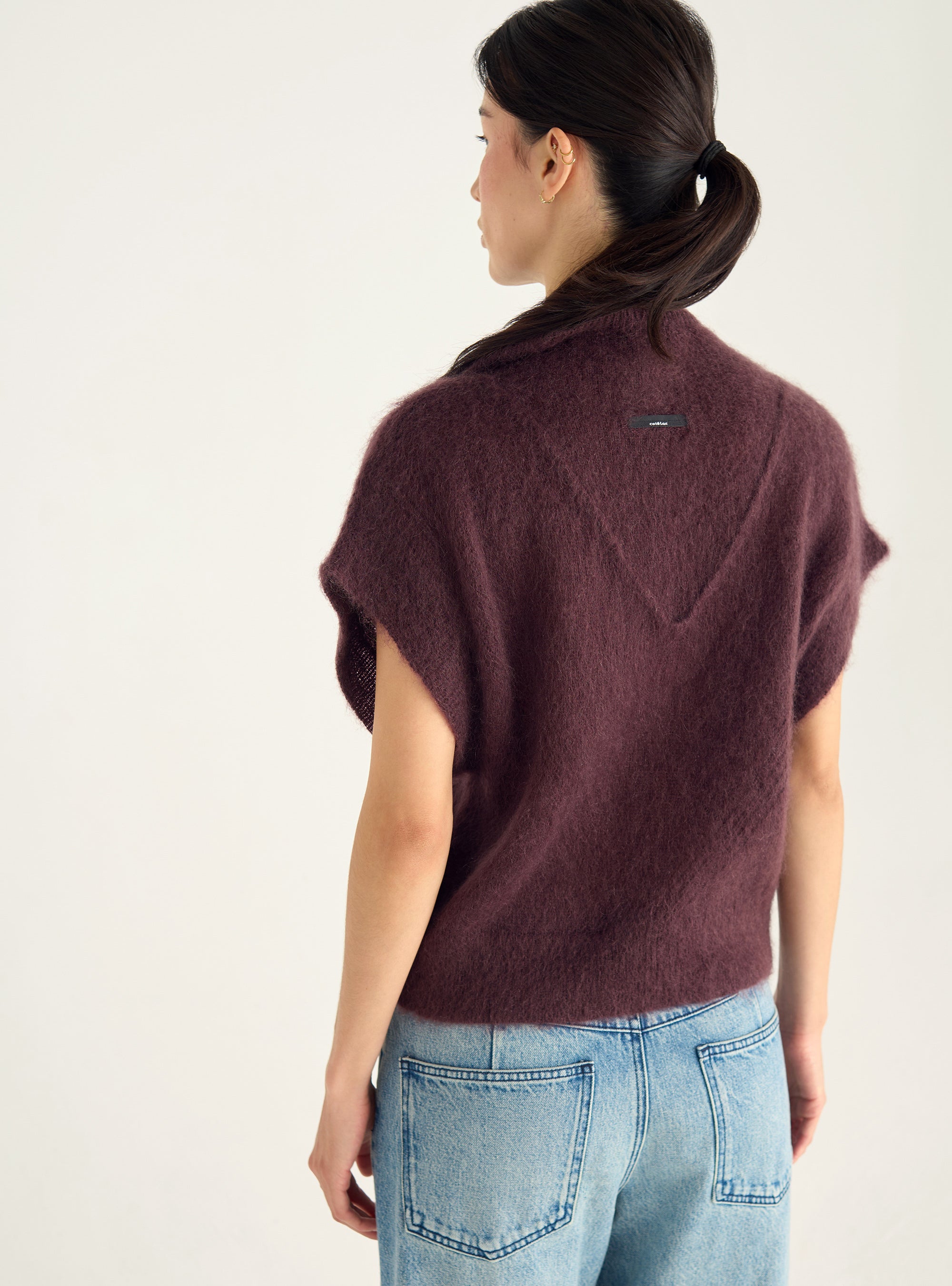 Pull manches courtes en mohair brossé