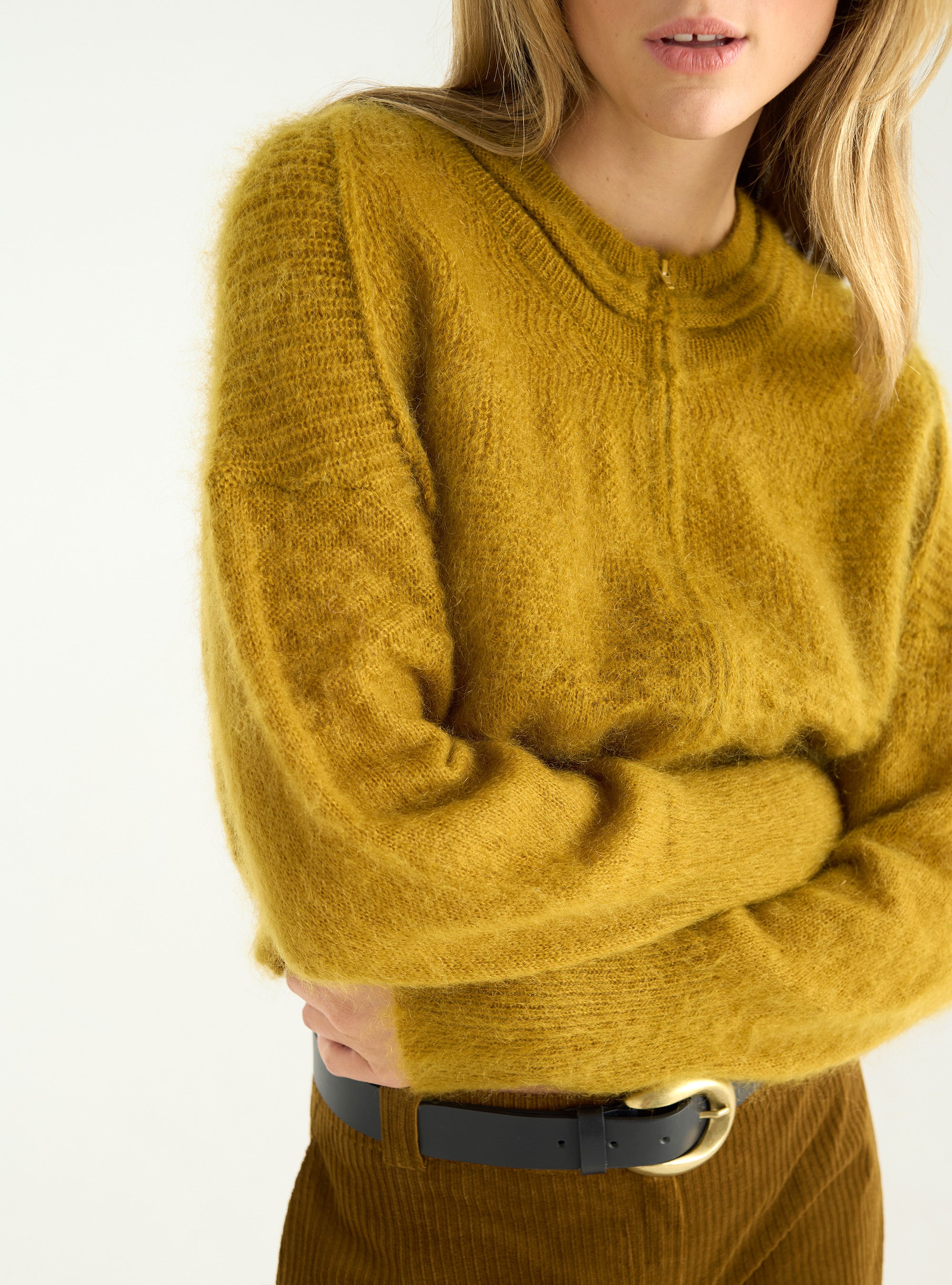 Short zipped mohair cardigan