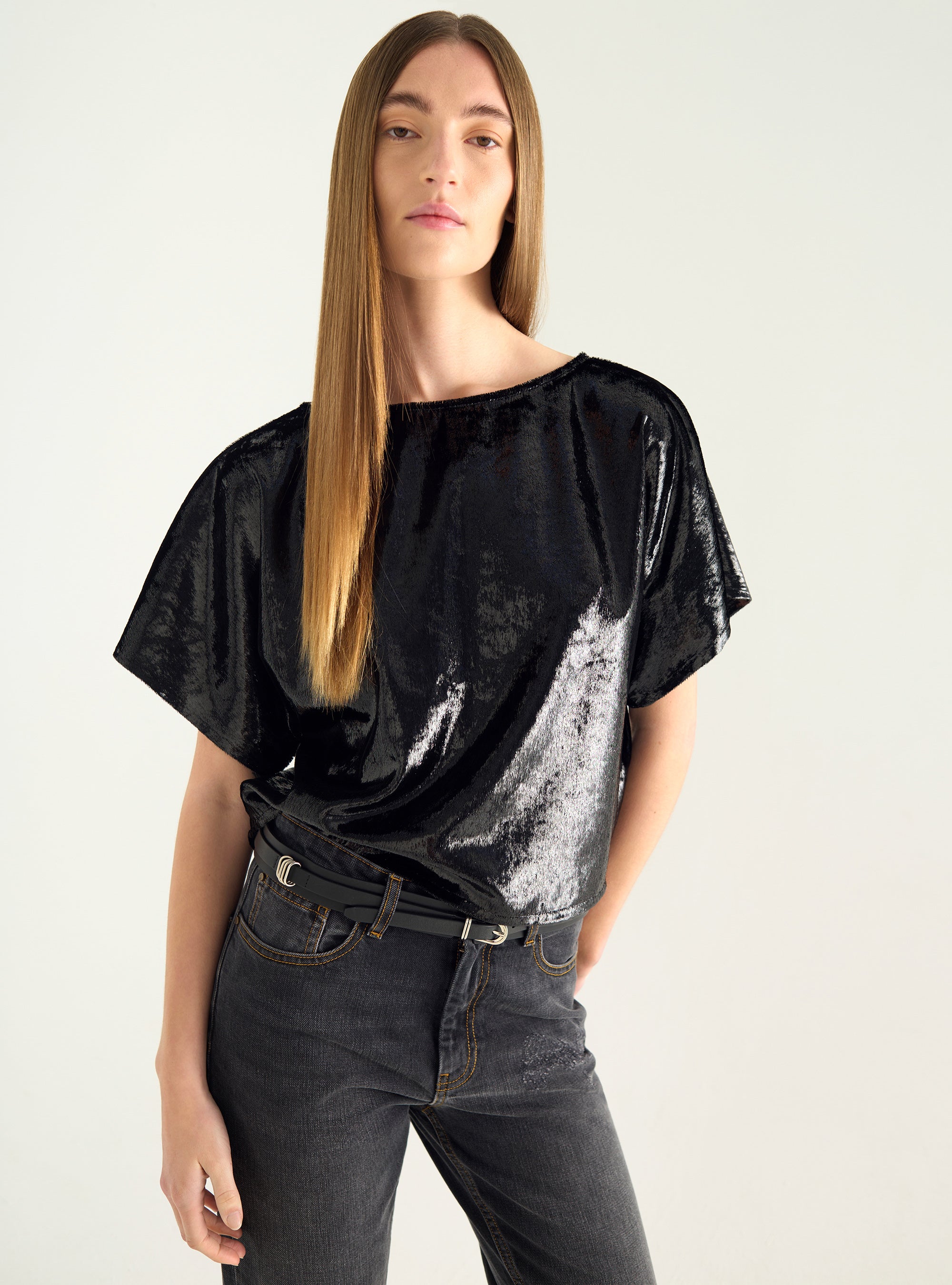Blouse trapèze en velours fluide