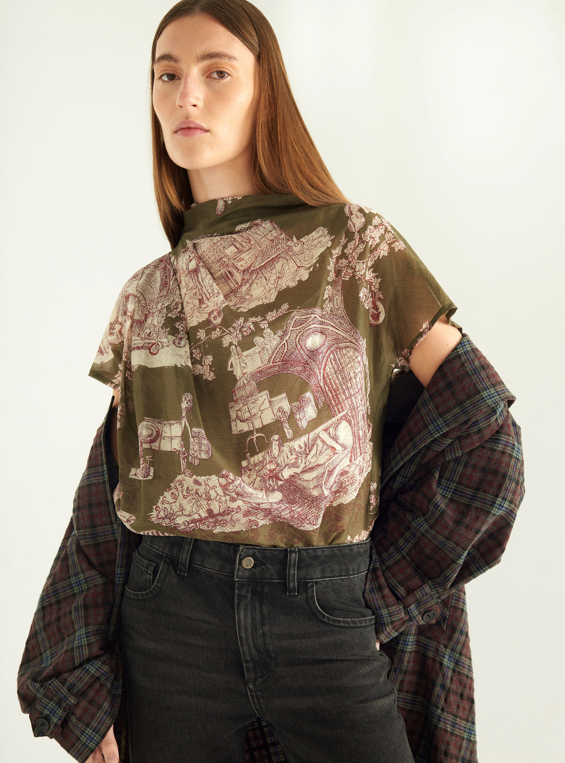 Blouse drapée en voile coton/soie