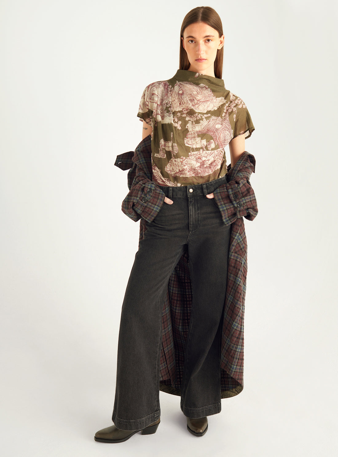 Blouse drapée en voile coton/soie