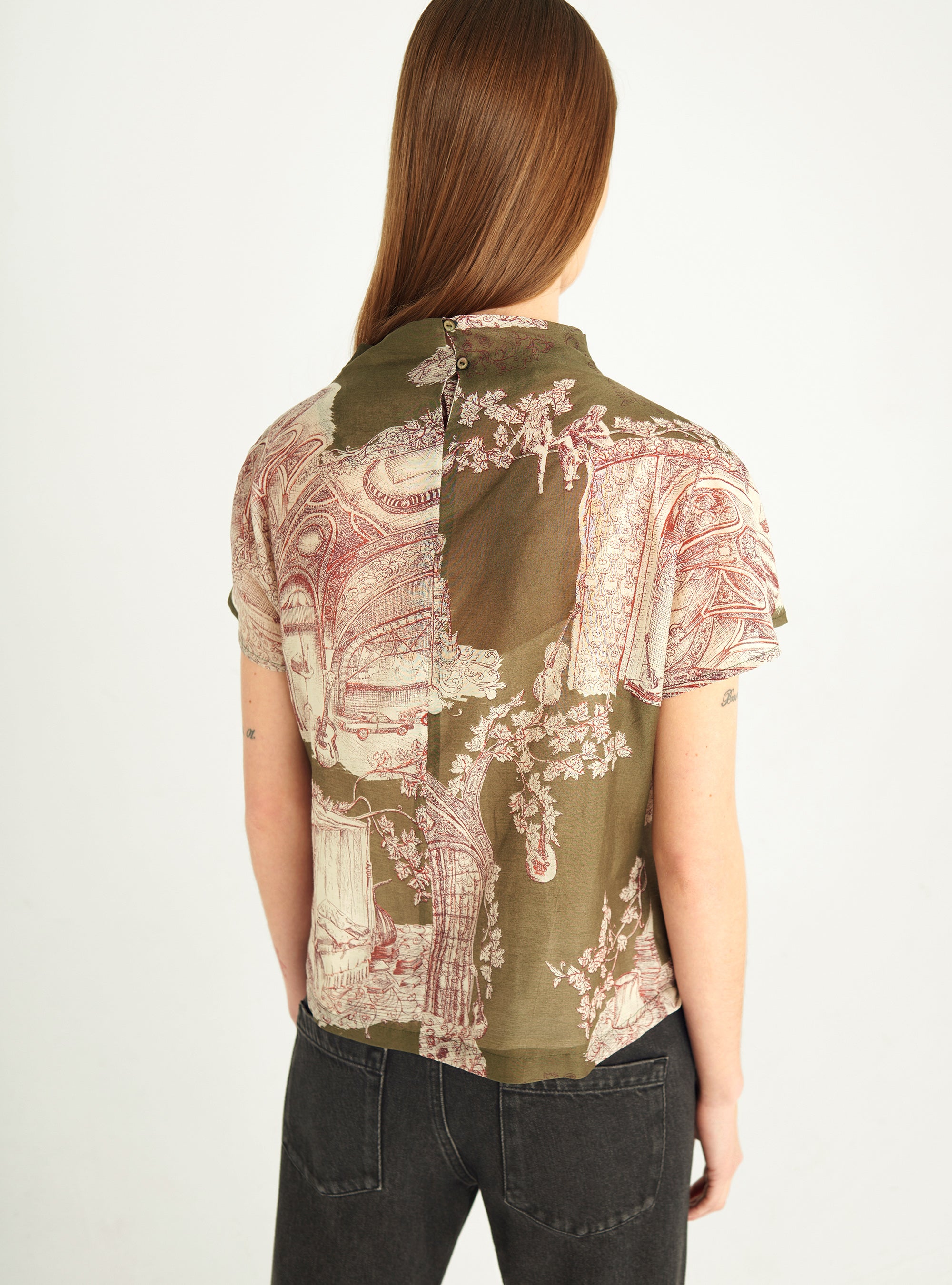 Blouse drapée en voile coton/soie