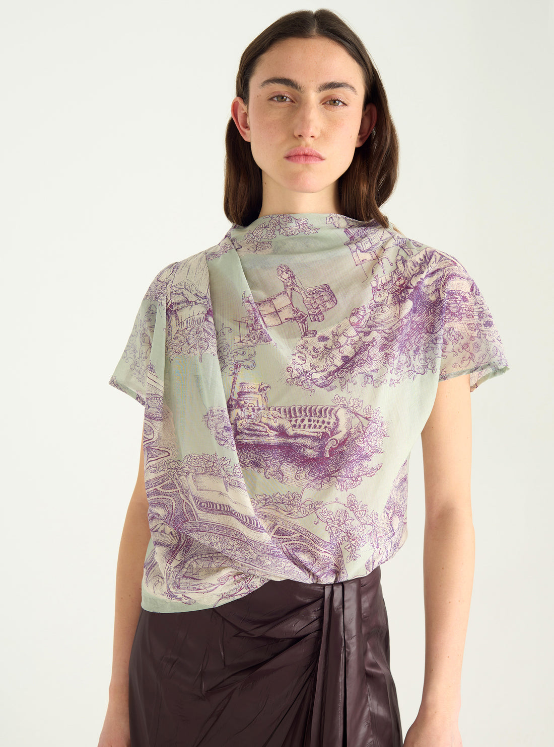 Blouse drapée en voile coton/soie