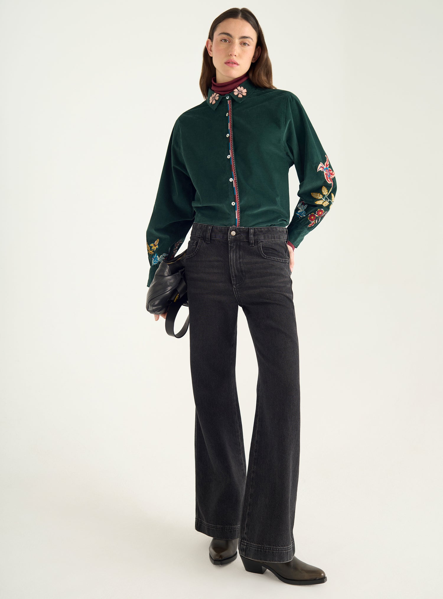 Chemise brodée en velours de coton