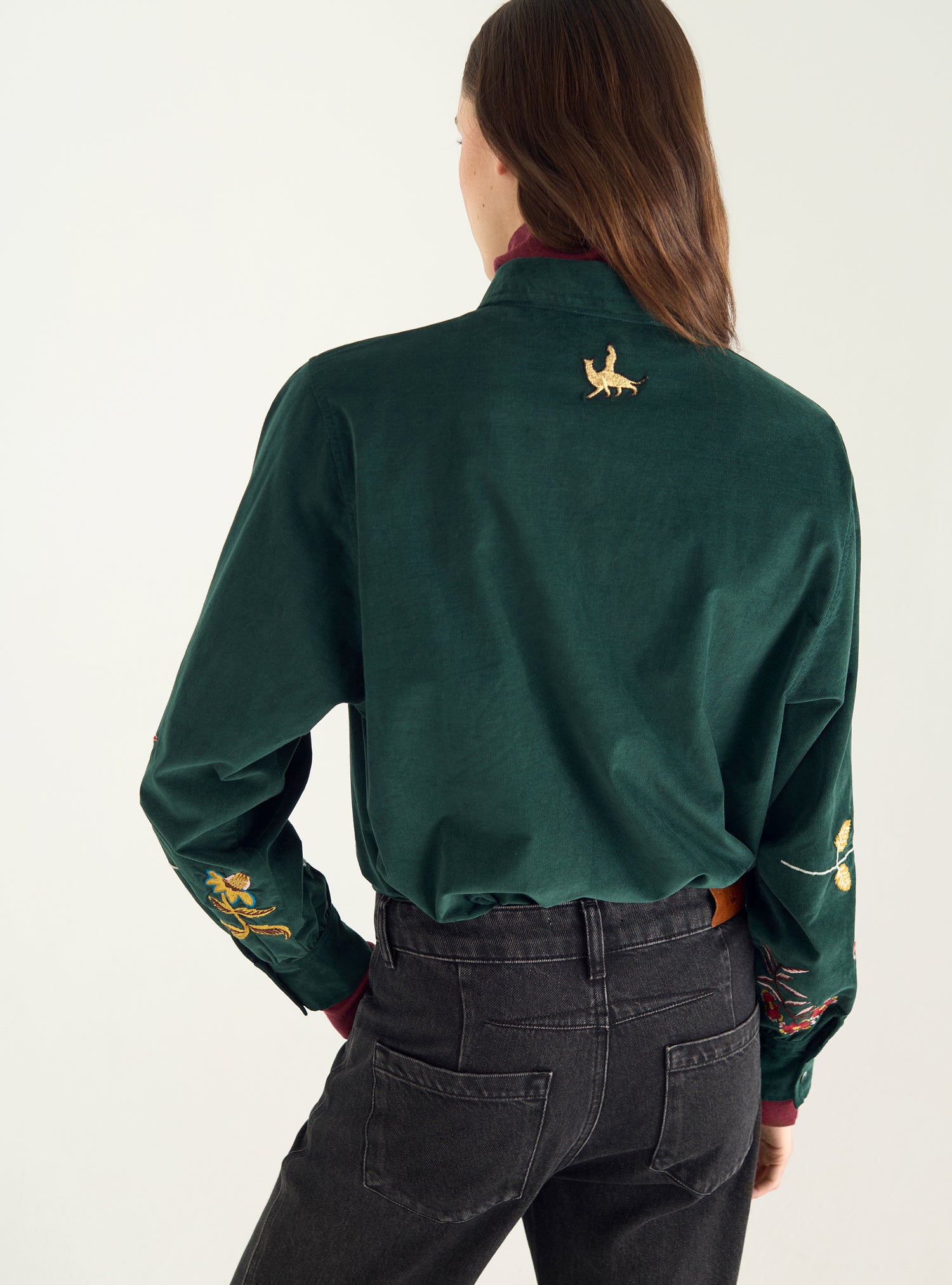 Chemise brodée en velours de coton