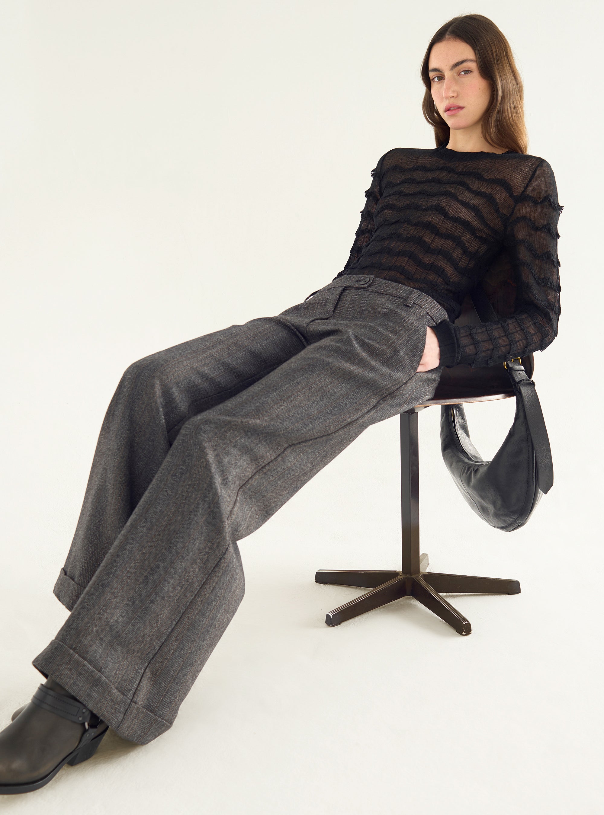 Pantalon large en tweed texturé