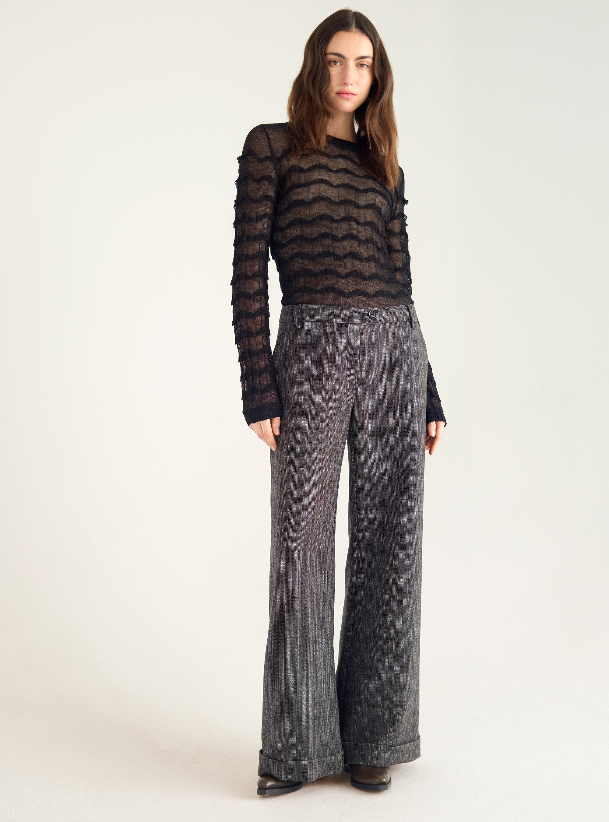 Pantalon large en tweed texturé