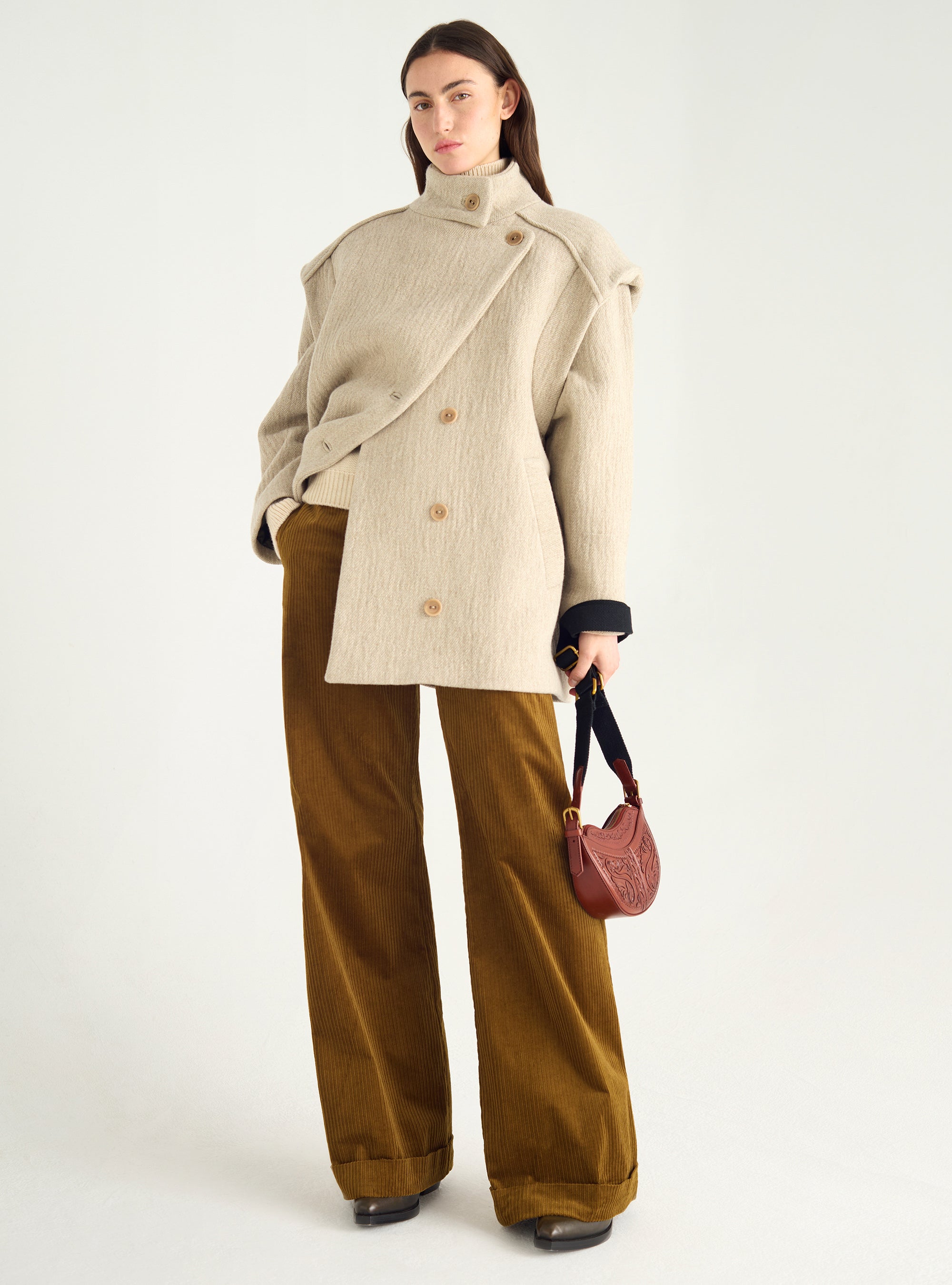 Manteau structuré en laine et lin