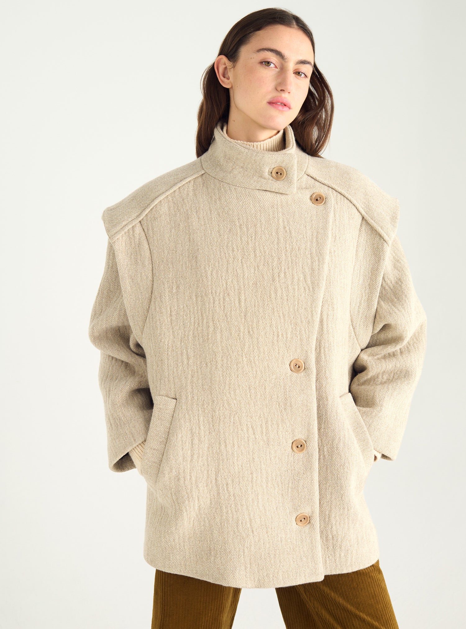 Manteau structuré en laine et lin