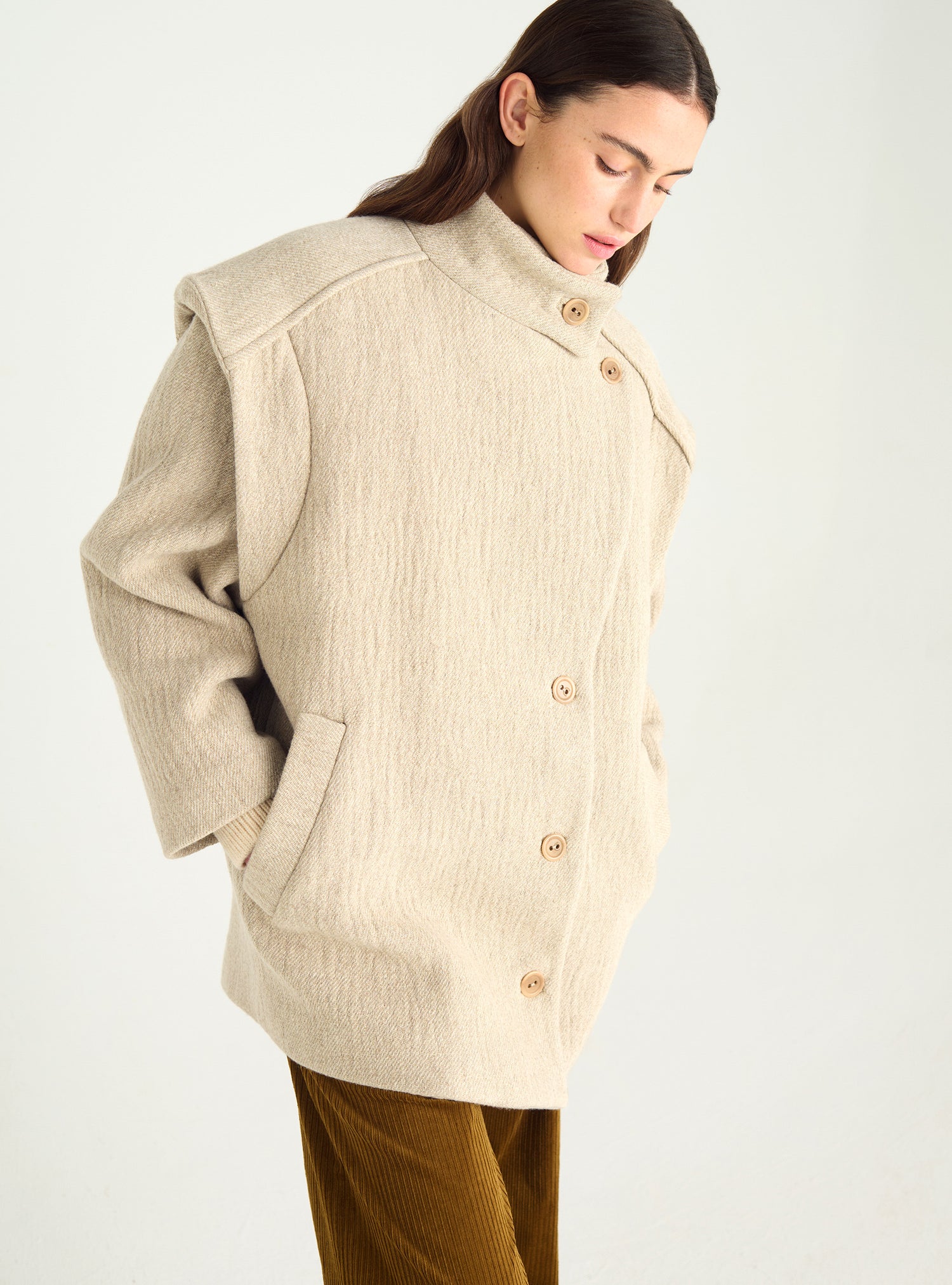 Manteau structuré en laine et lin