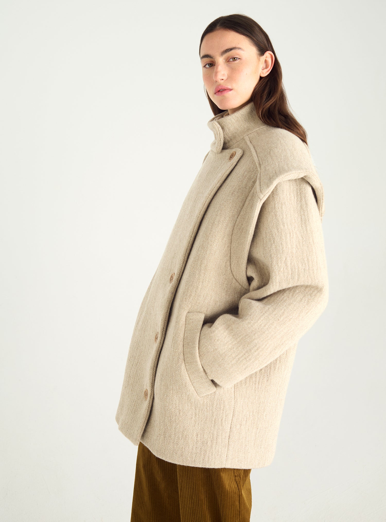 Manteau structuré en laine et lin