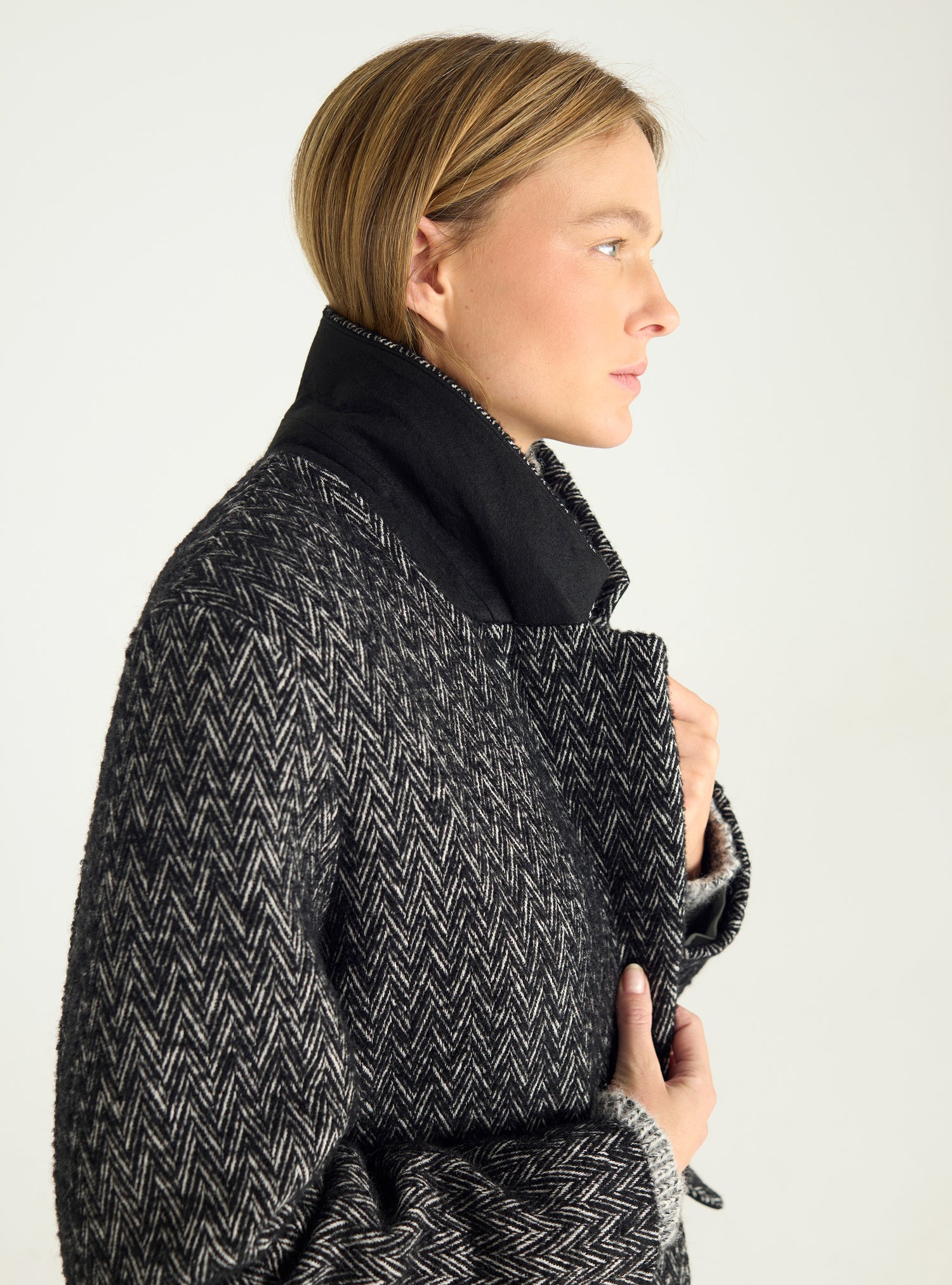 Manteau long en chevron laine