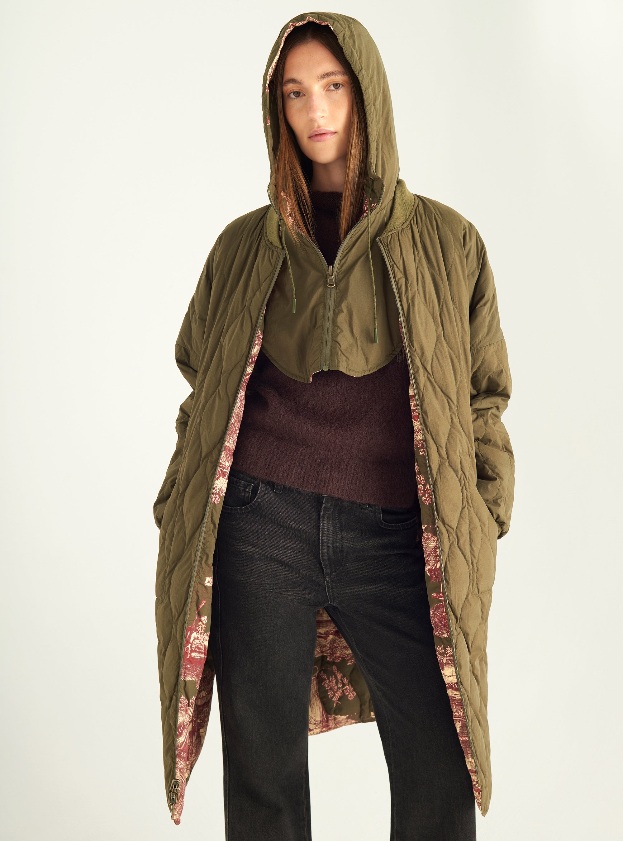 Long reversible down jacket