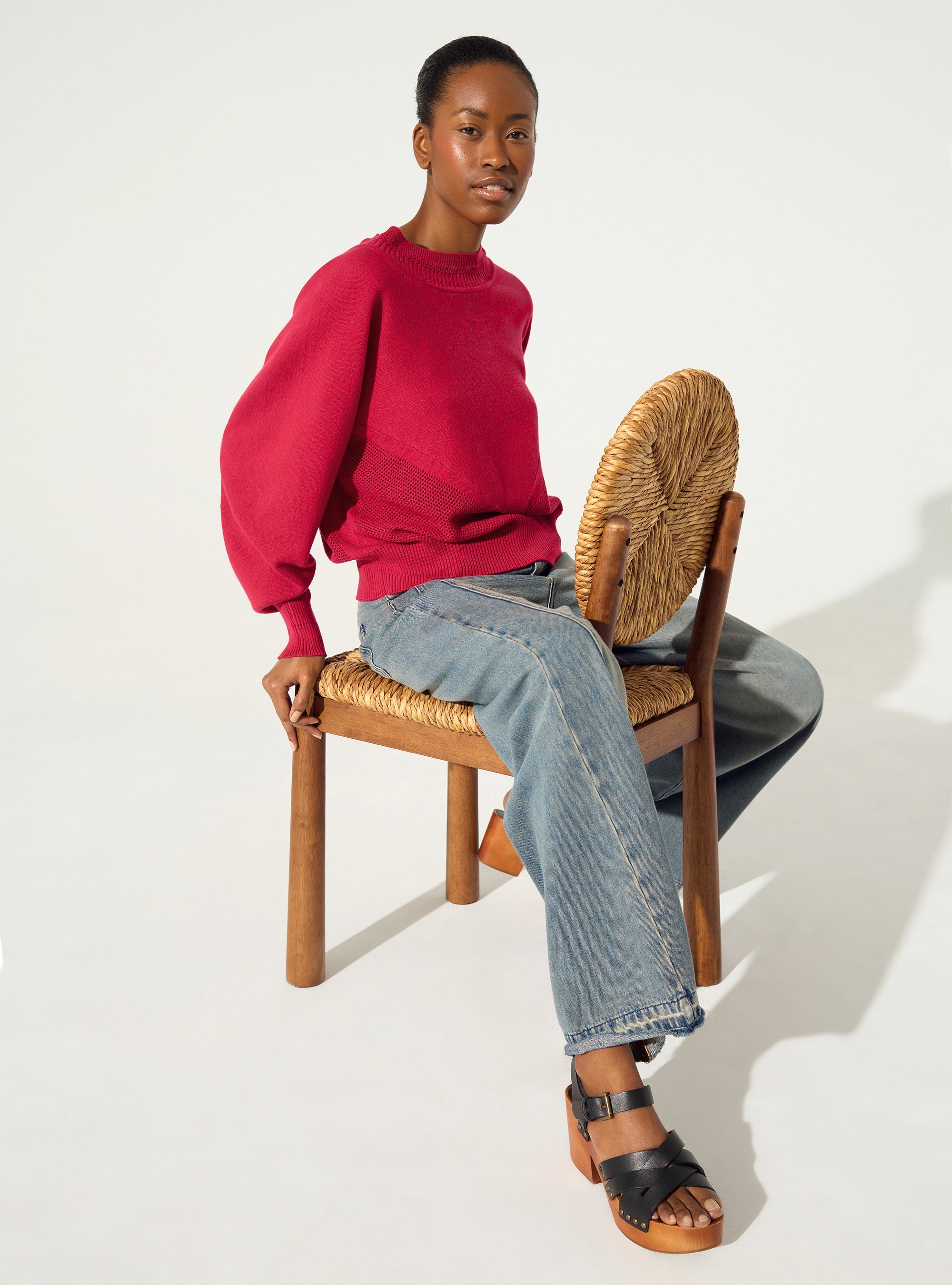 Pull en coton et cachemire rouge