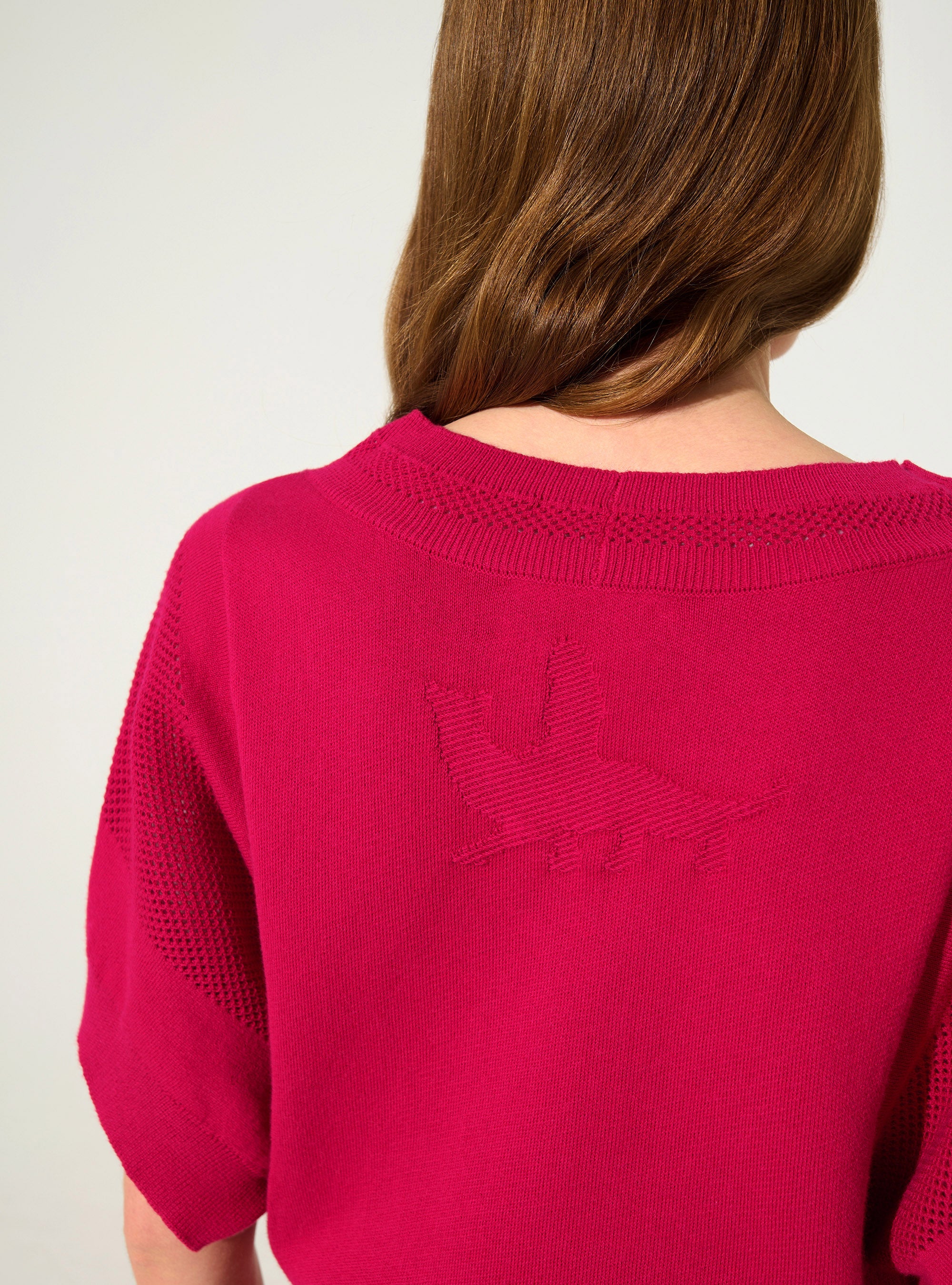Red short-sleeved cotton and cashmere sweater