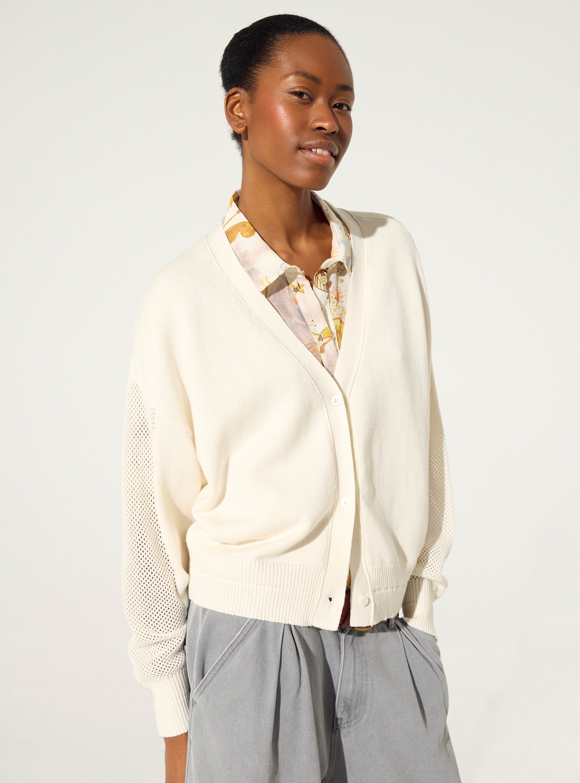 Cardigan en coton et cachemire blanc