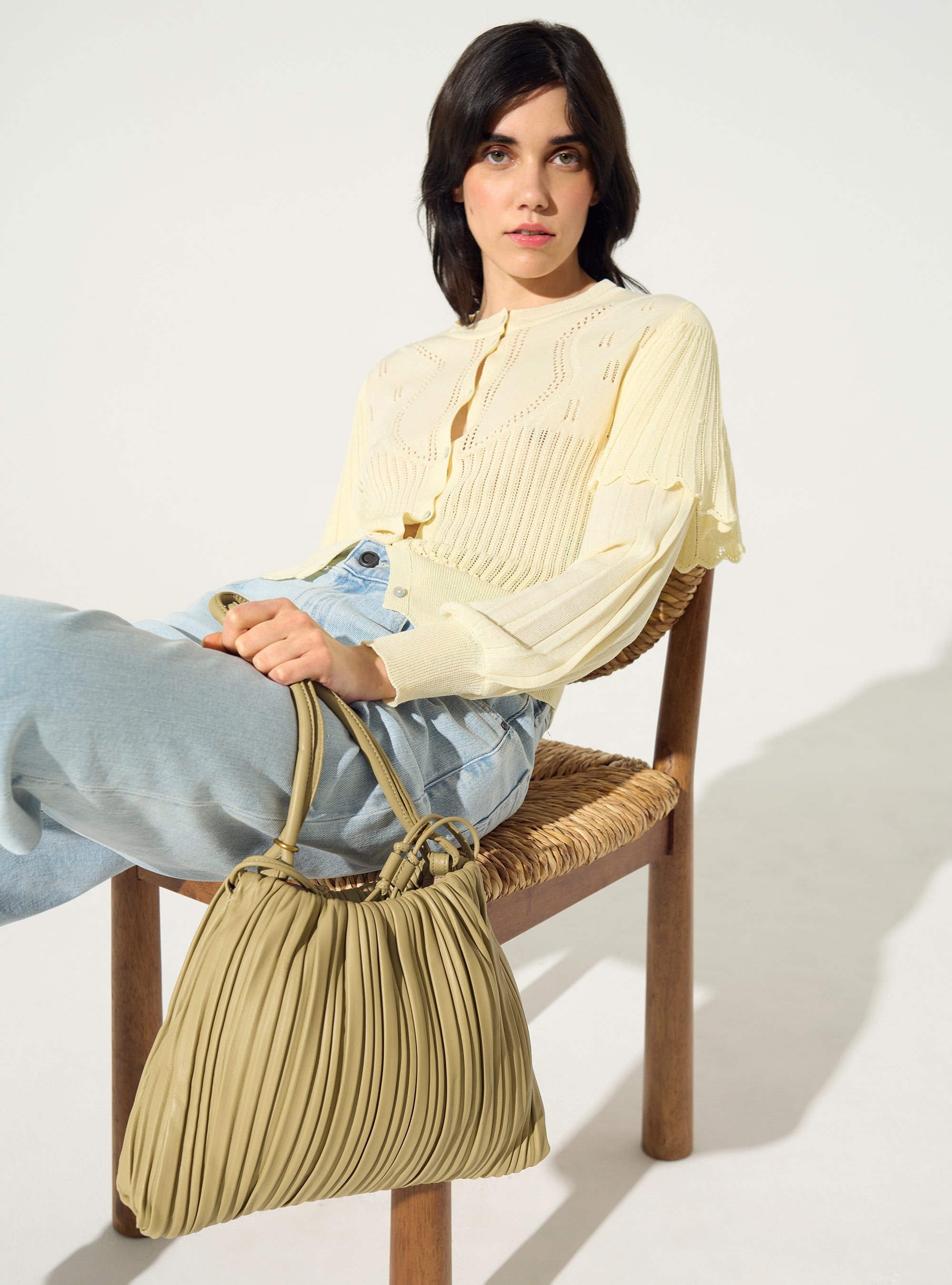 White pleated cardigan