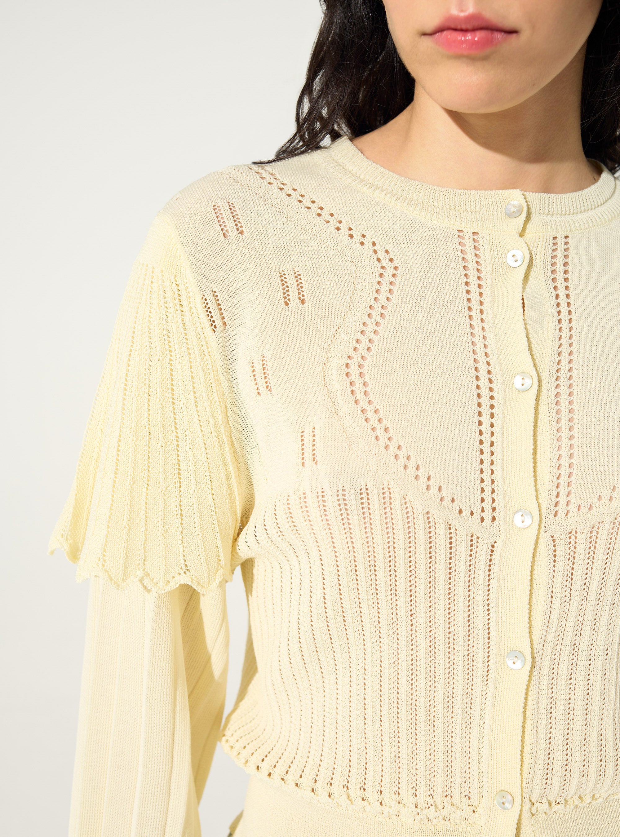 White pleated cardigan