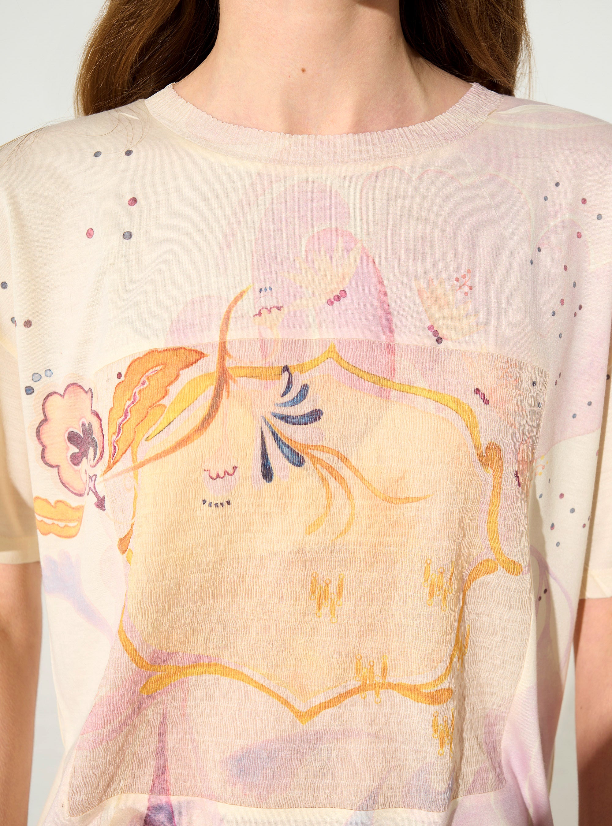 T-shirt ample plissé imprimé blanc