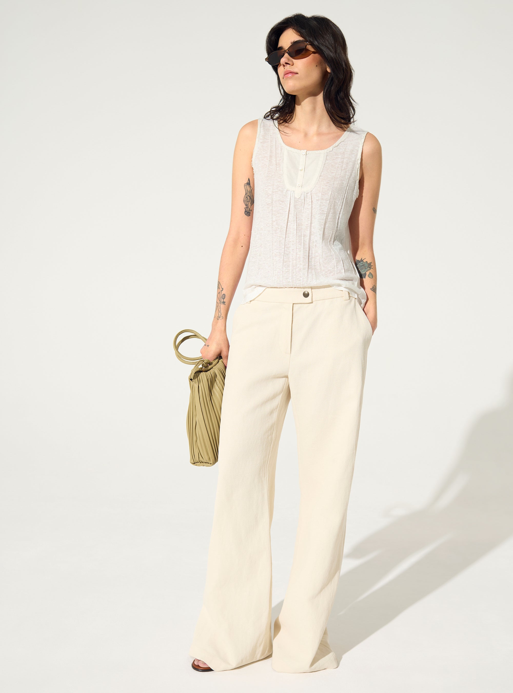 White pleated fitted tank top