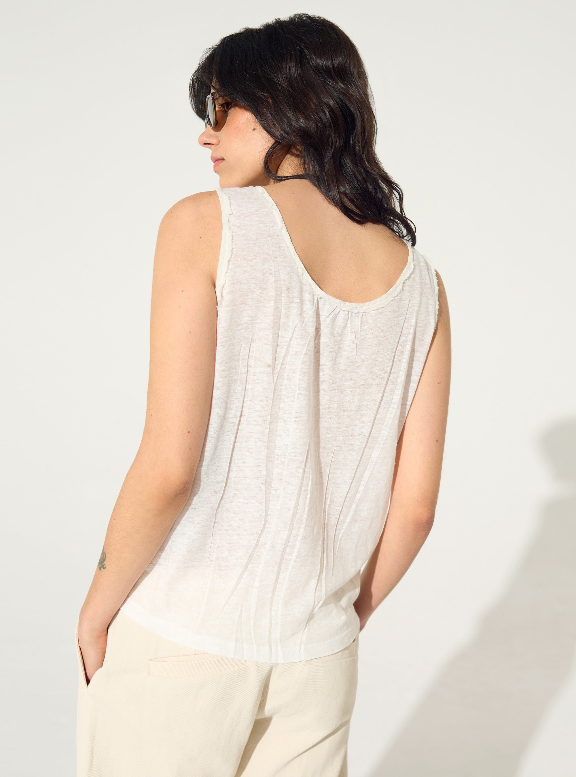 White pleated fitted tank top