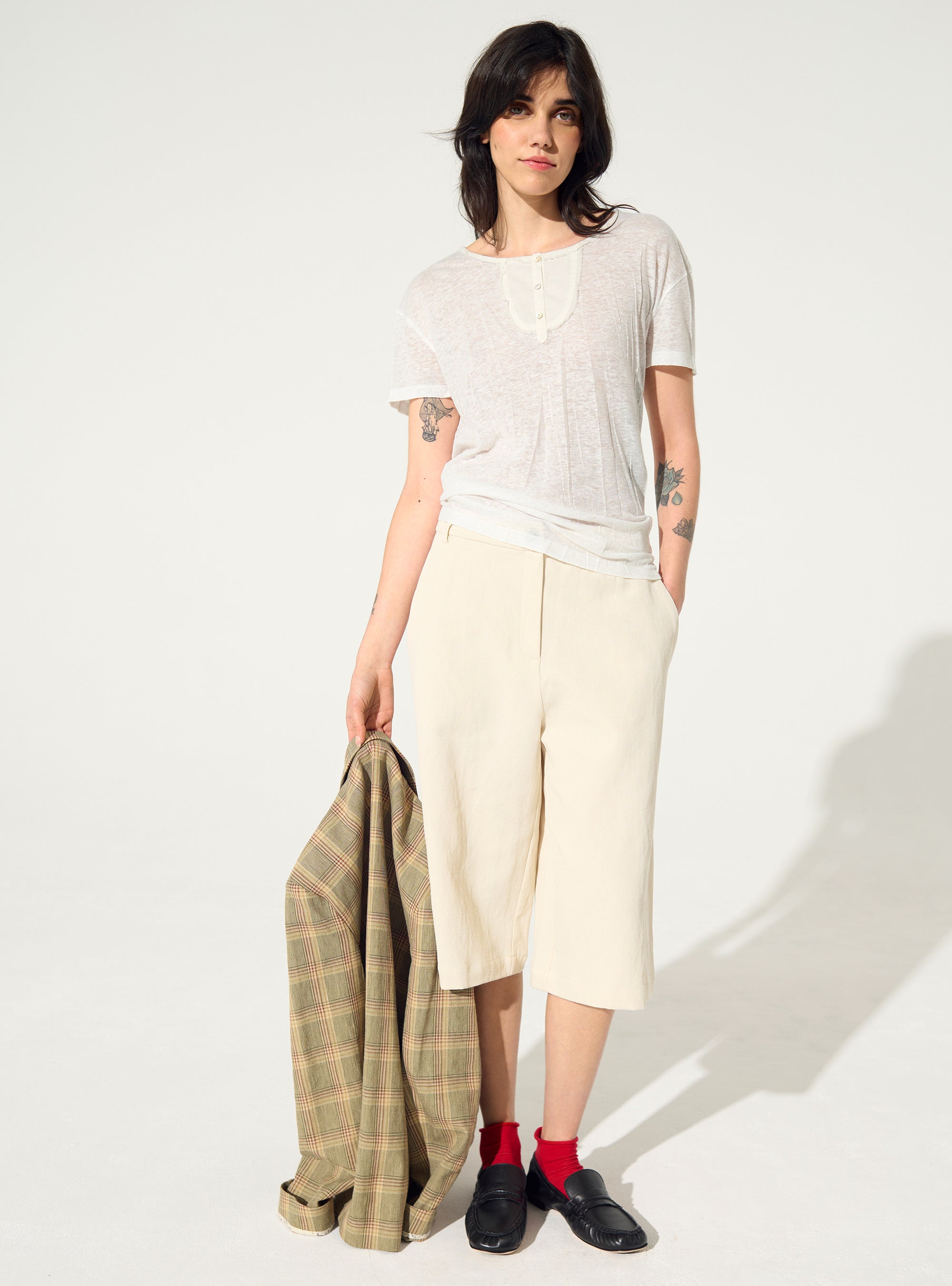 T-shirt droit plissé blanc