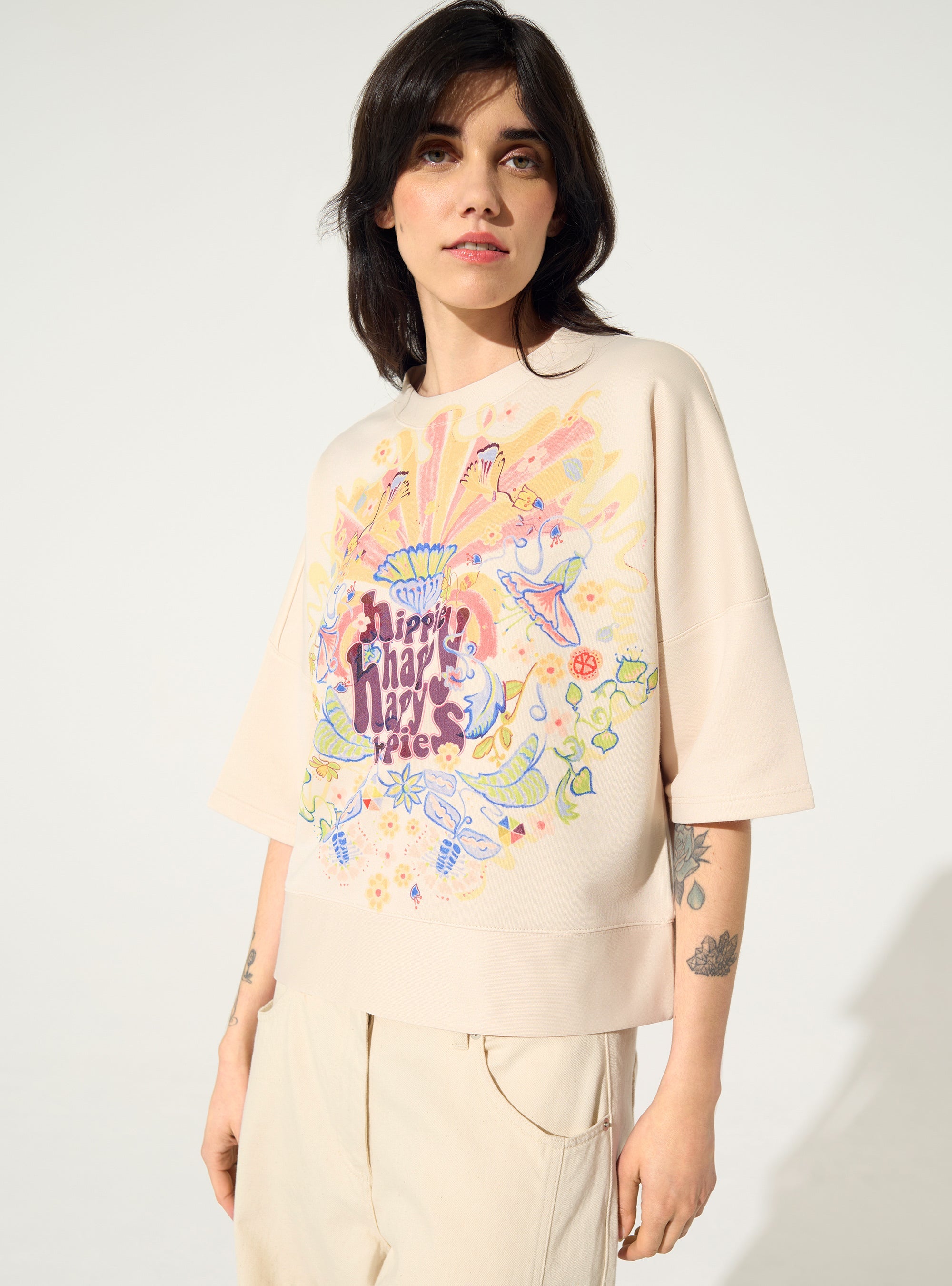 Sweat oversized XXL imprimé maison blanc Cotélac