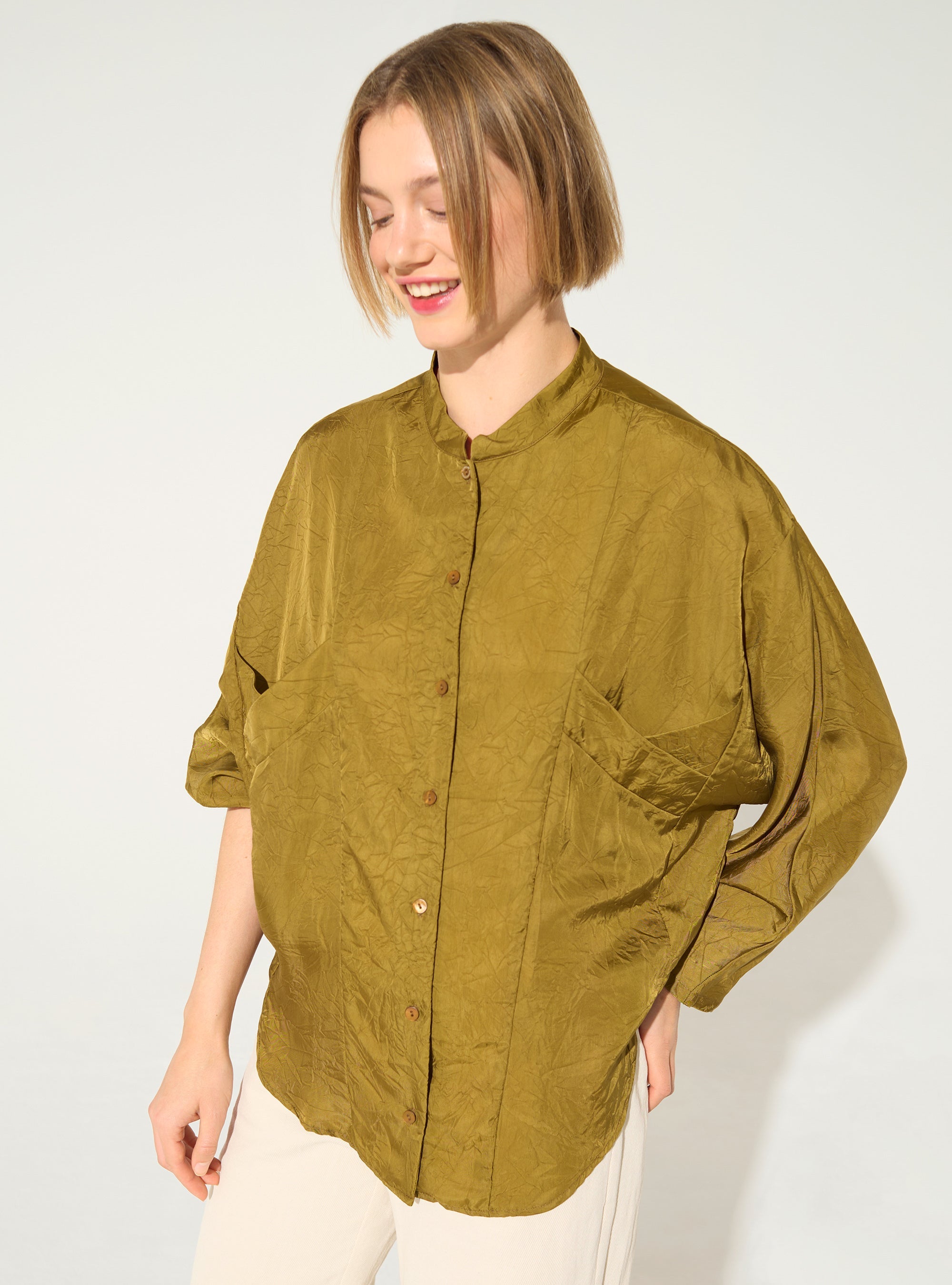 Oversized shirt in bronze cupro