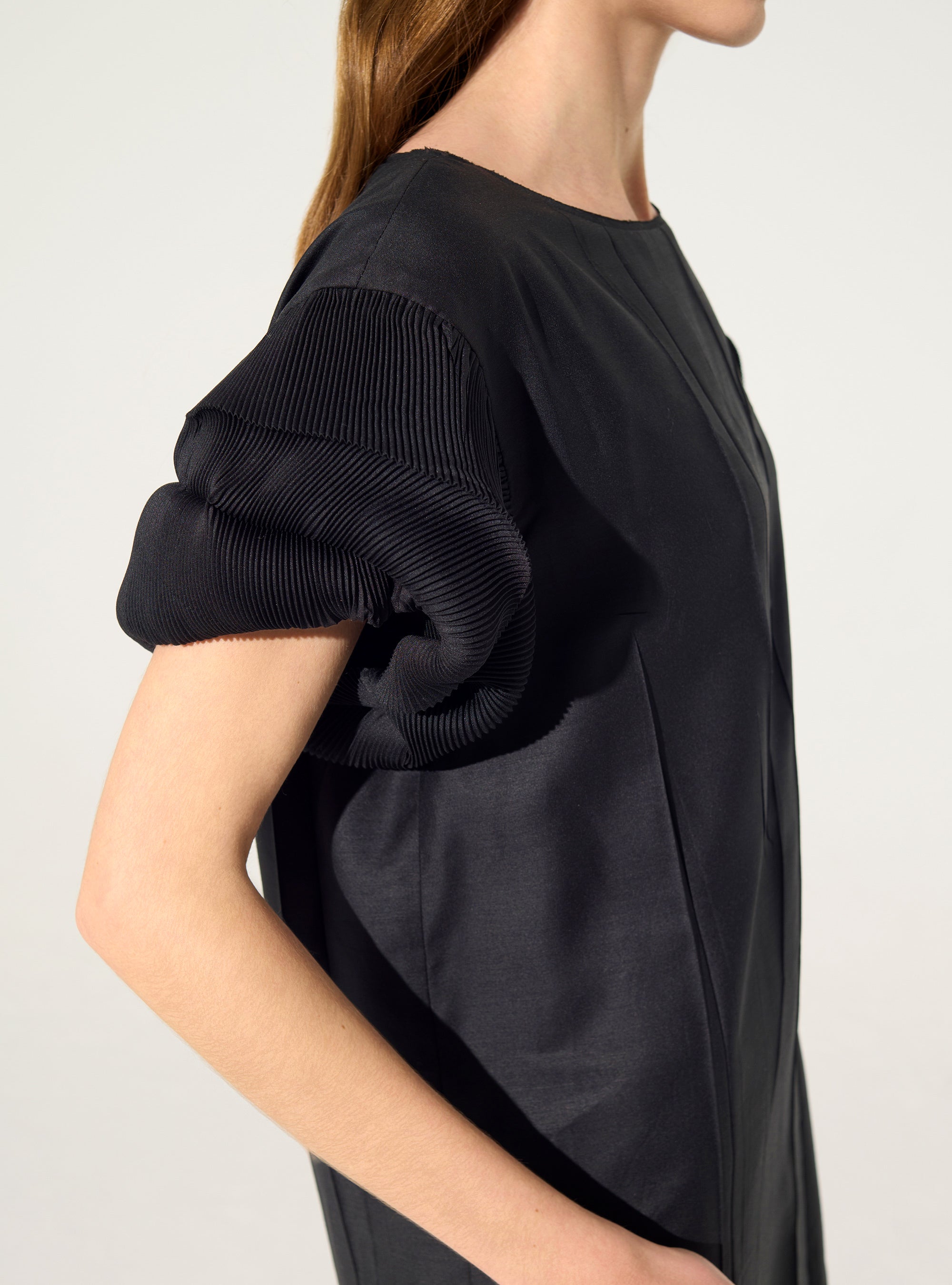 Black pleated straight dress